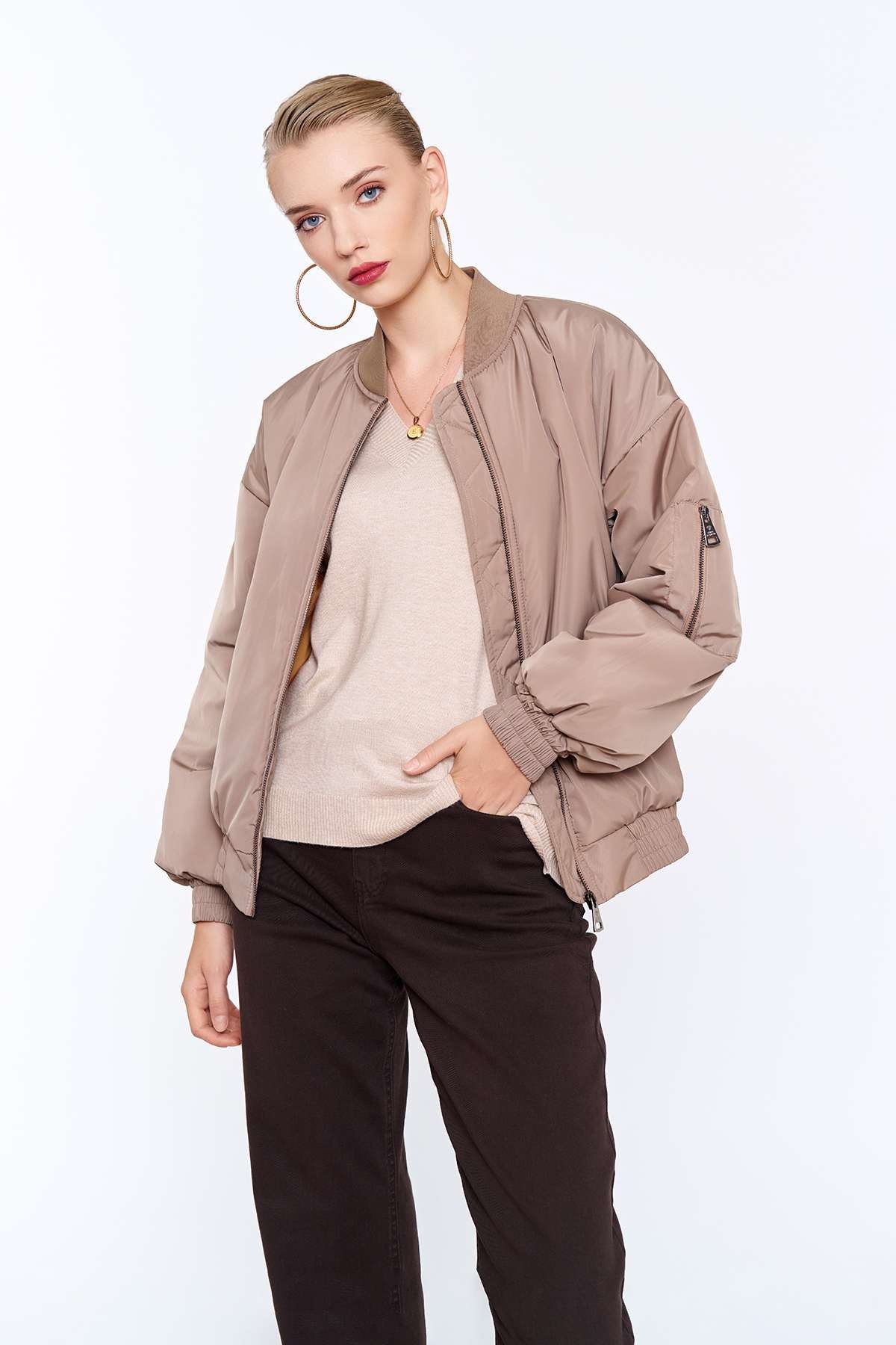 Bej Bomber Ceket