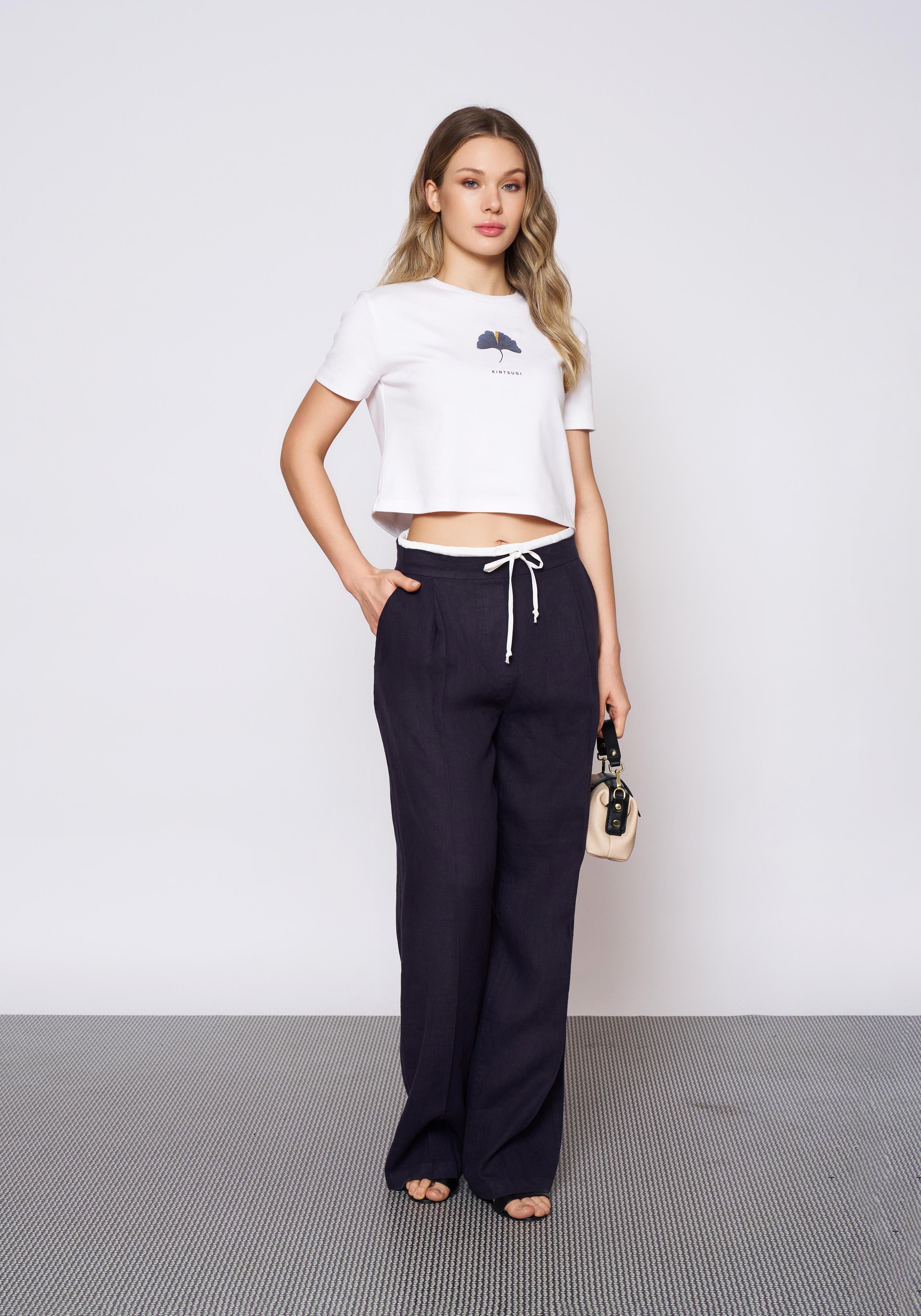 Baskılı Beyaz Crop T-Shirt