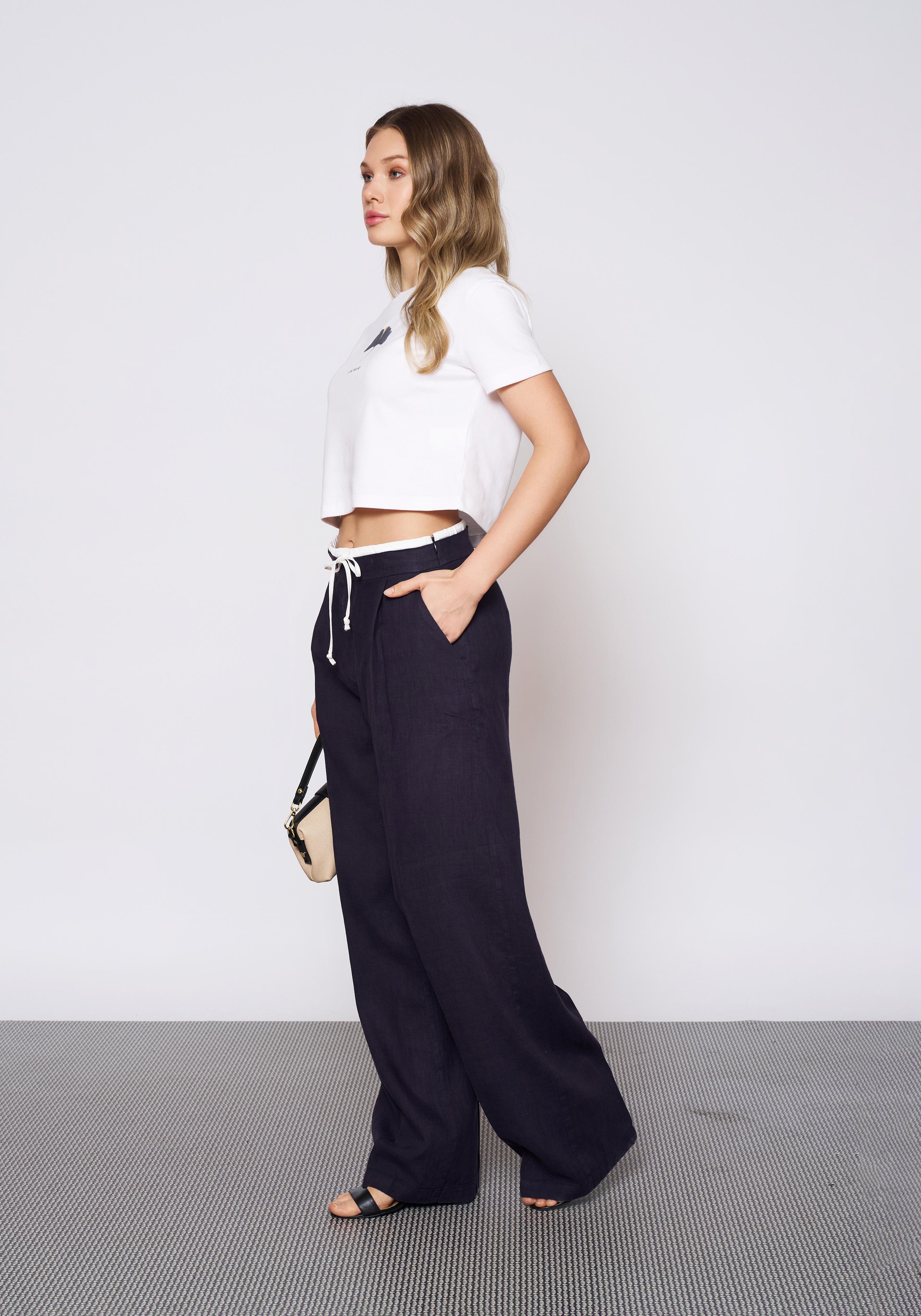 Baskılı Beyaz Crop T-Shirt