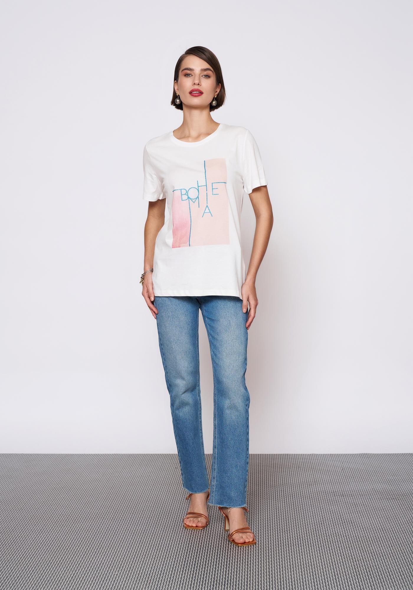 Bakılı Beyaz T-Shirt