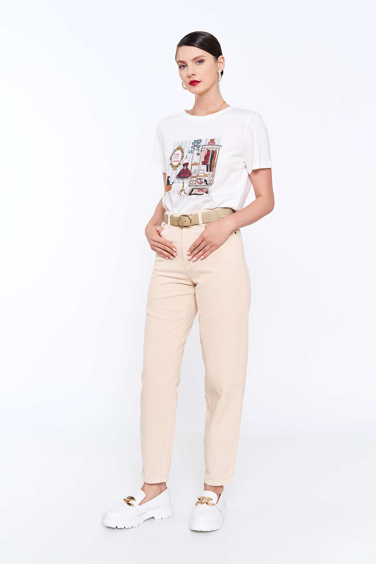 Beige Lena Denim Trousers