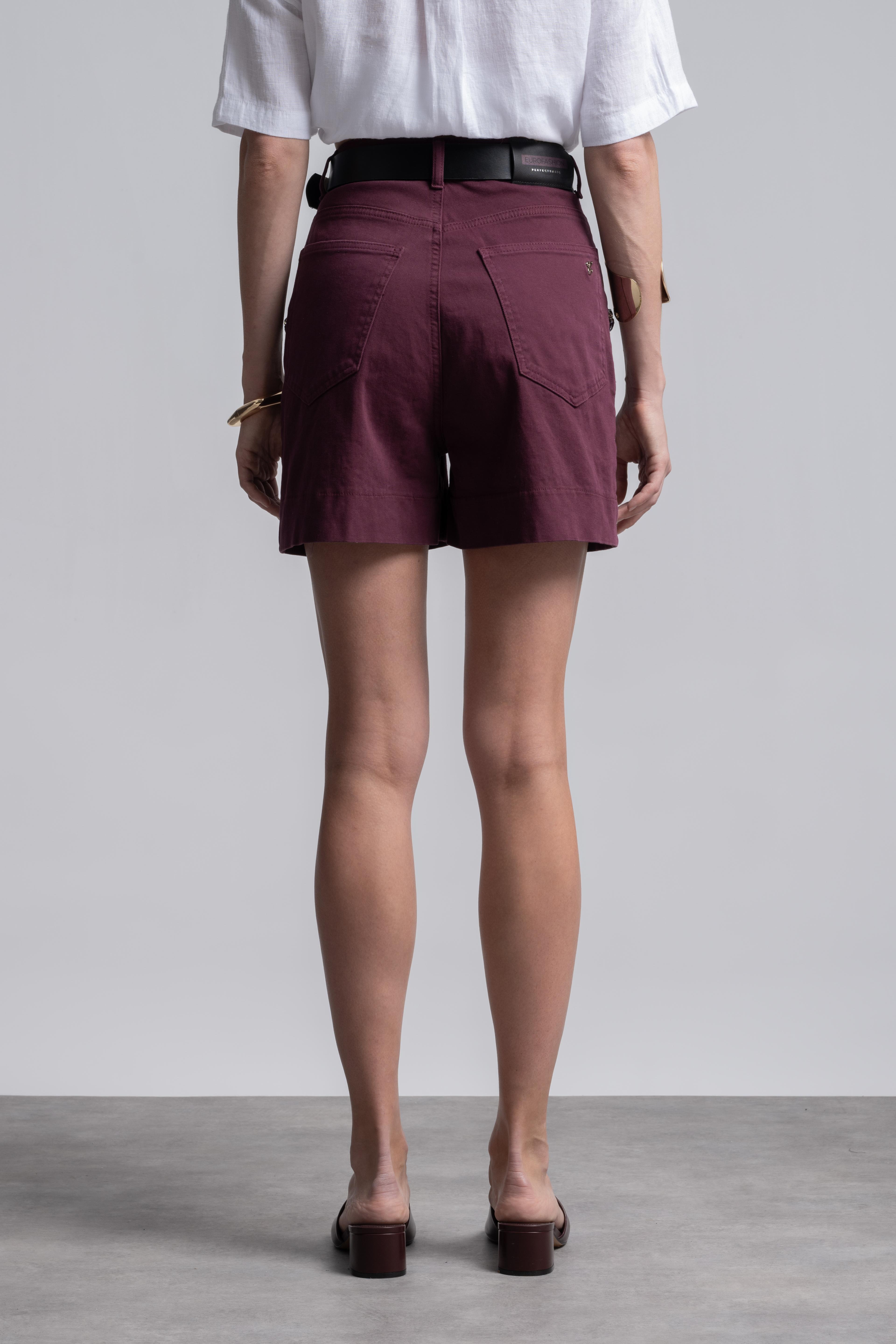 Bordo Denim Mini Şort