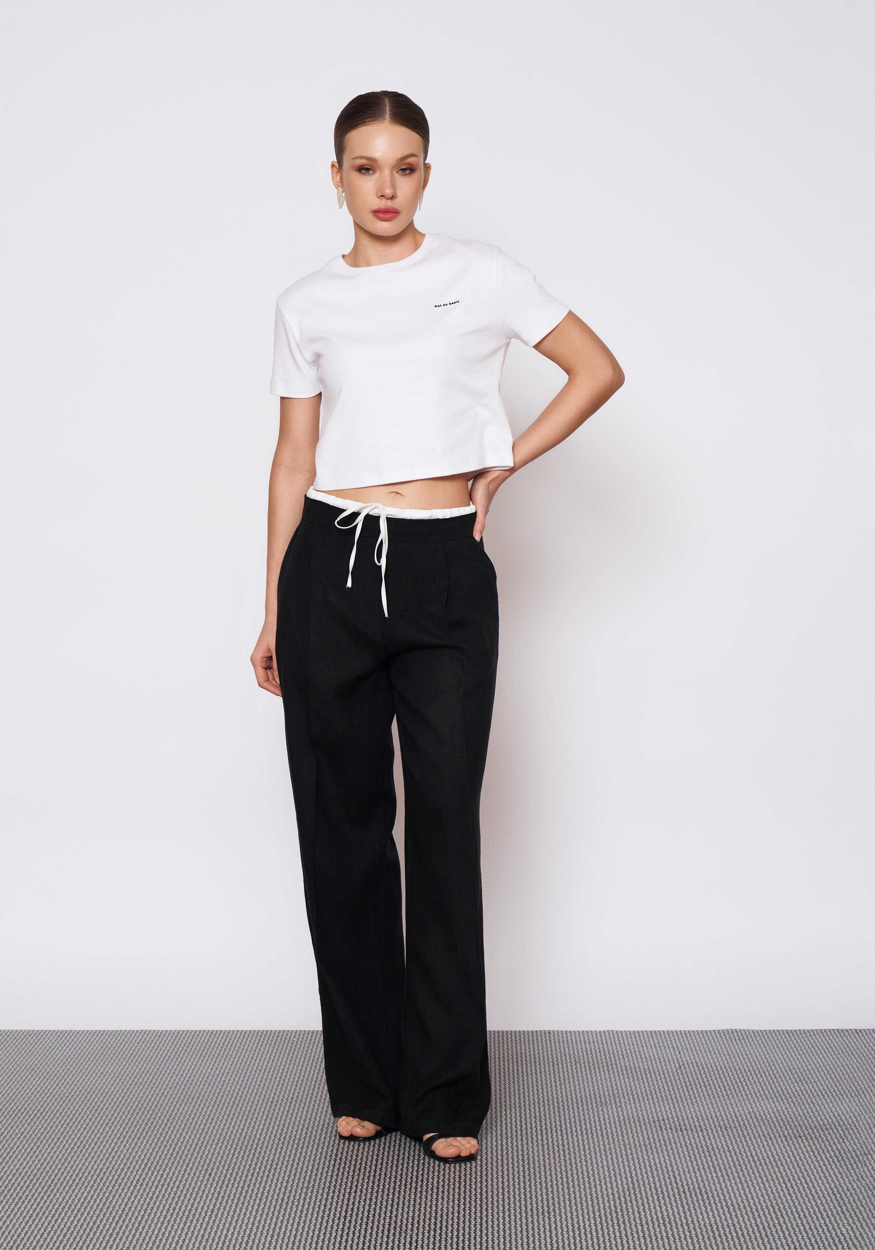 Baskılı Beyaz Crop T-Shirt