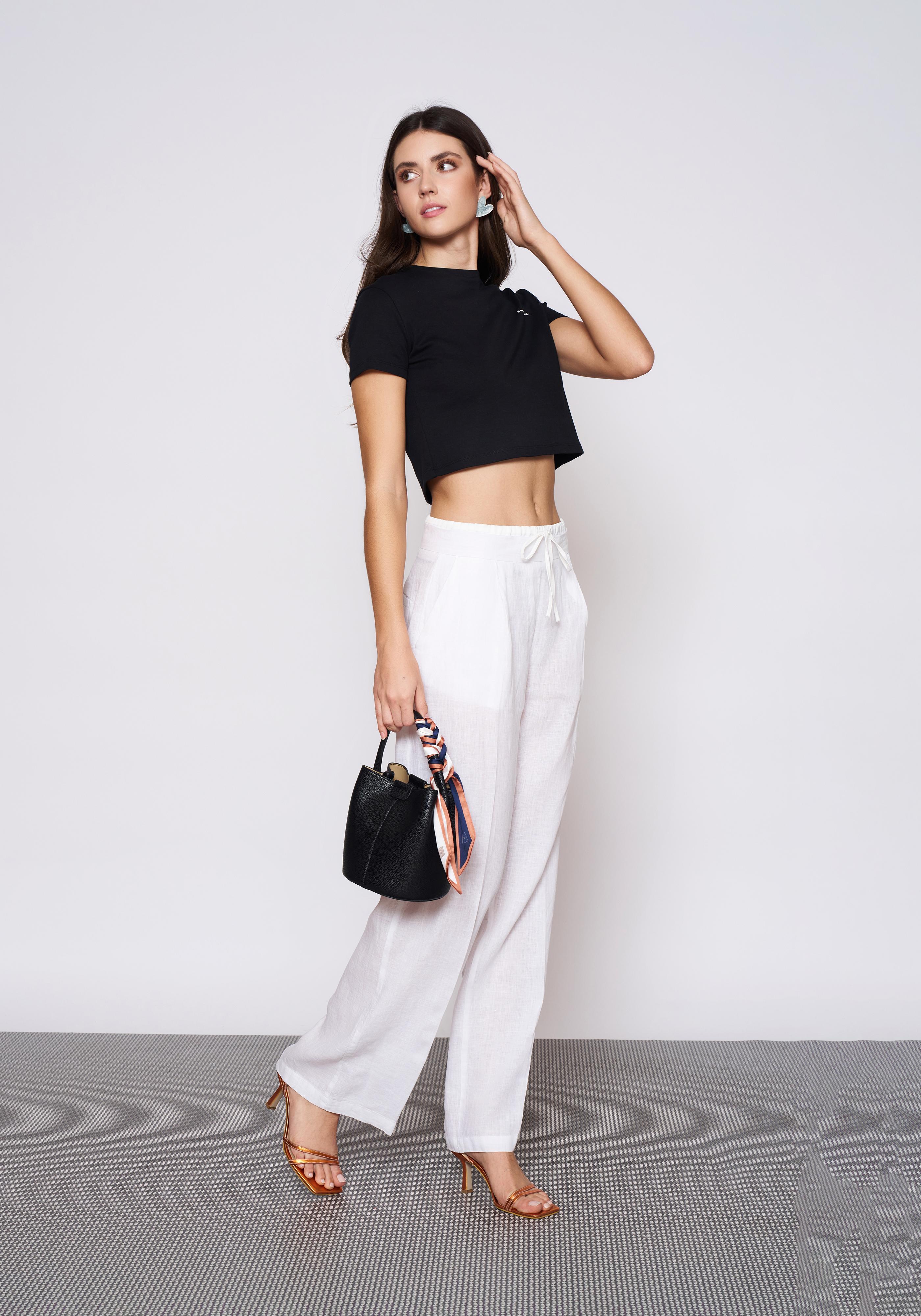 Baskılı Siyah Crop T-Shirt
