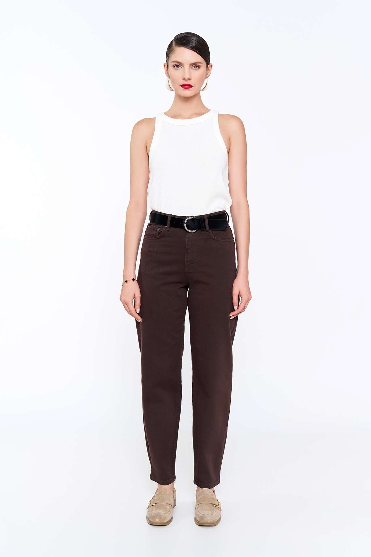 Brown Mom Denim Pants