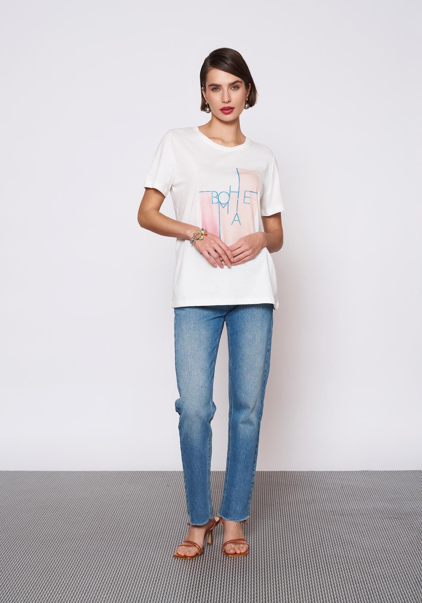 Bakılı Beyaz T-Shirt