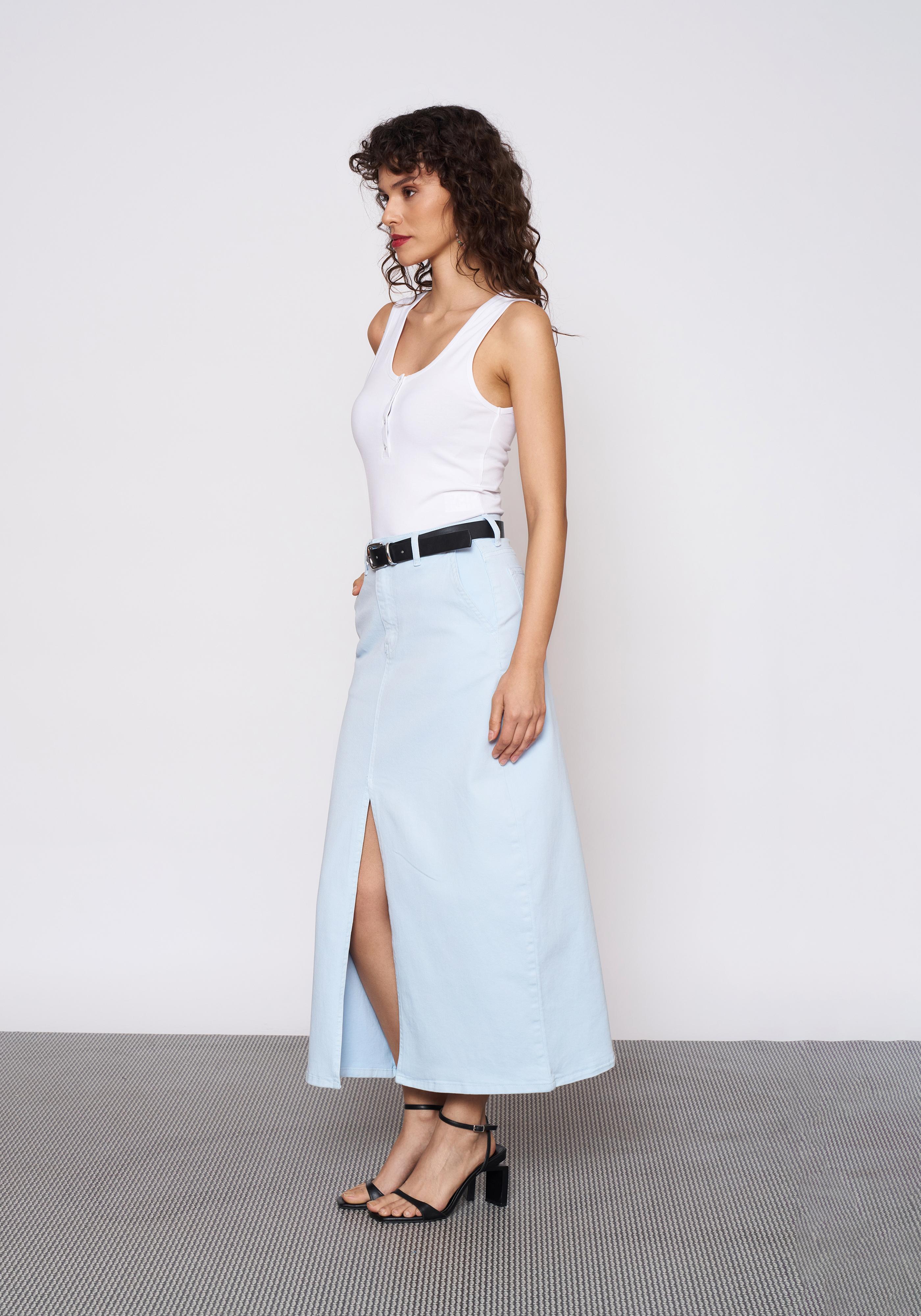 Bebe Mavi Önü Yırtmaçlı Midi Denim Etek