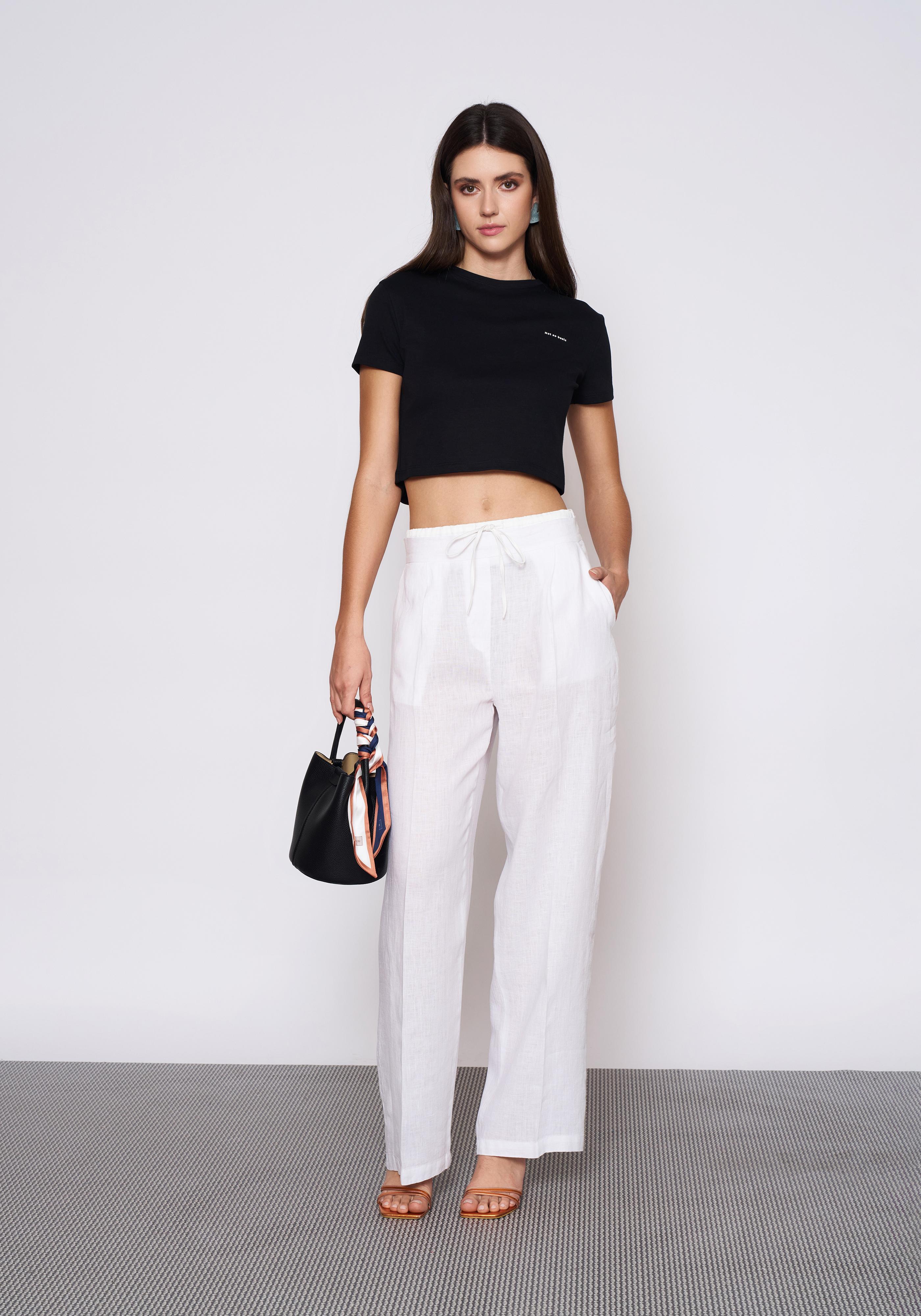 Baskılı Siyah Crop T-Shirt