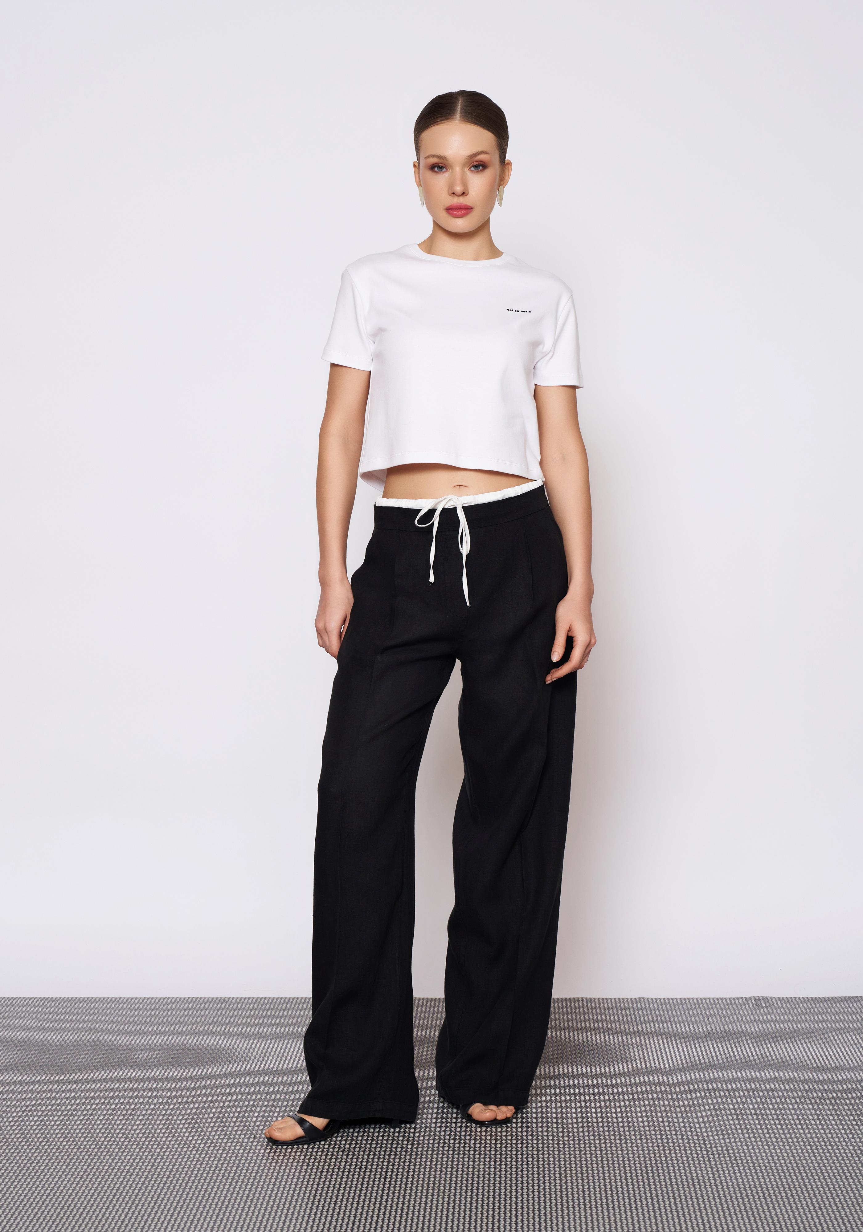 Baskılı Beyaz Crop T-Shirt