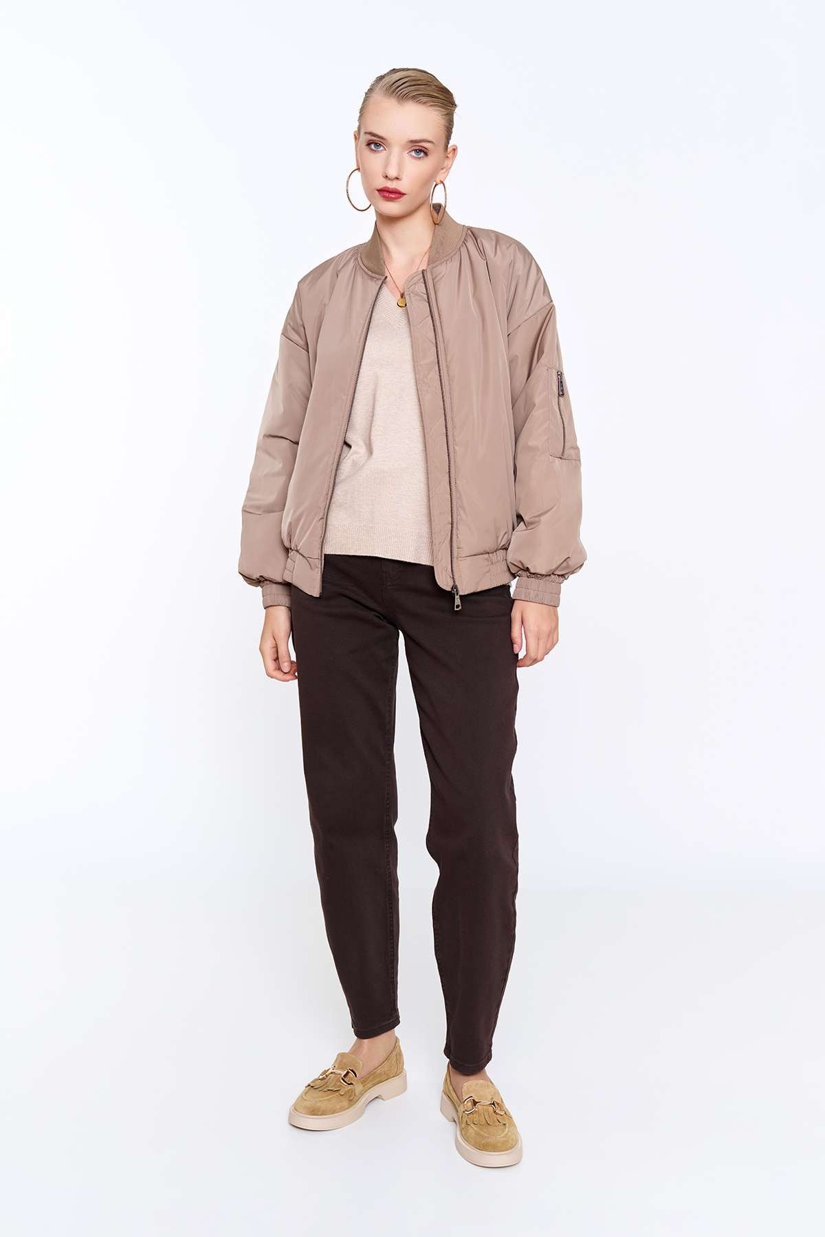 Bej Bomber Ceket
