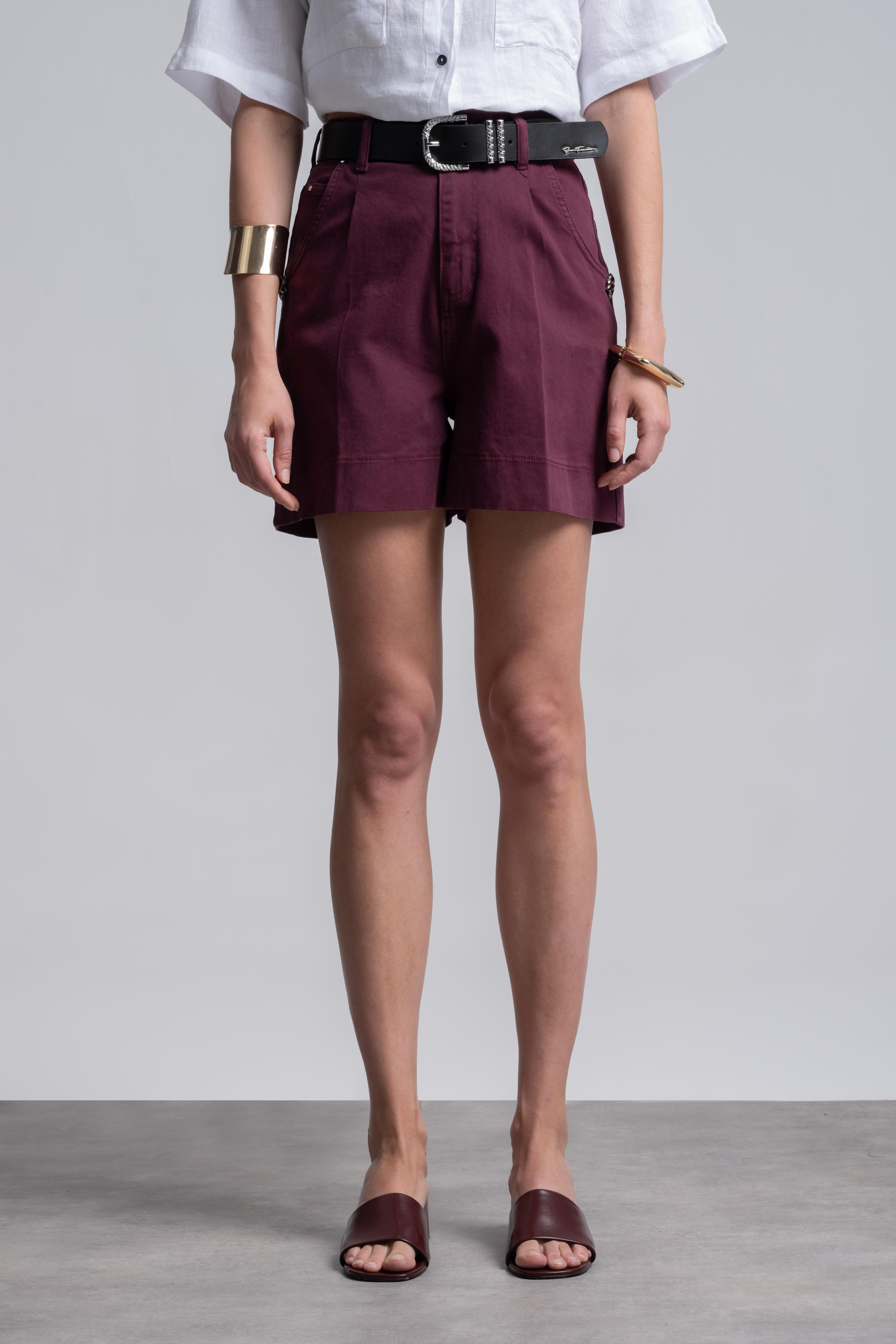 Bordo Denim Mini Şort