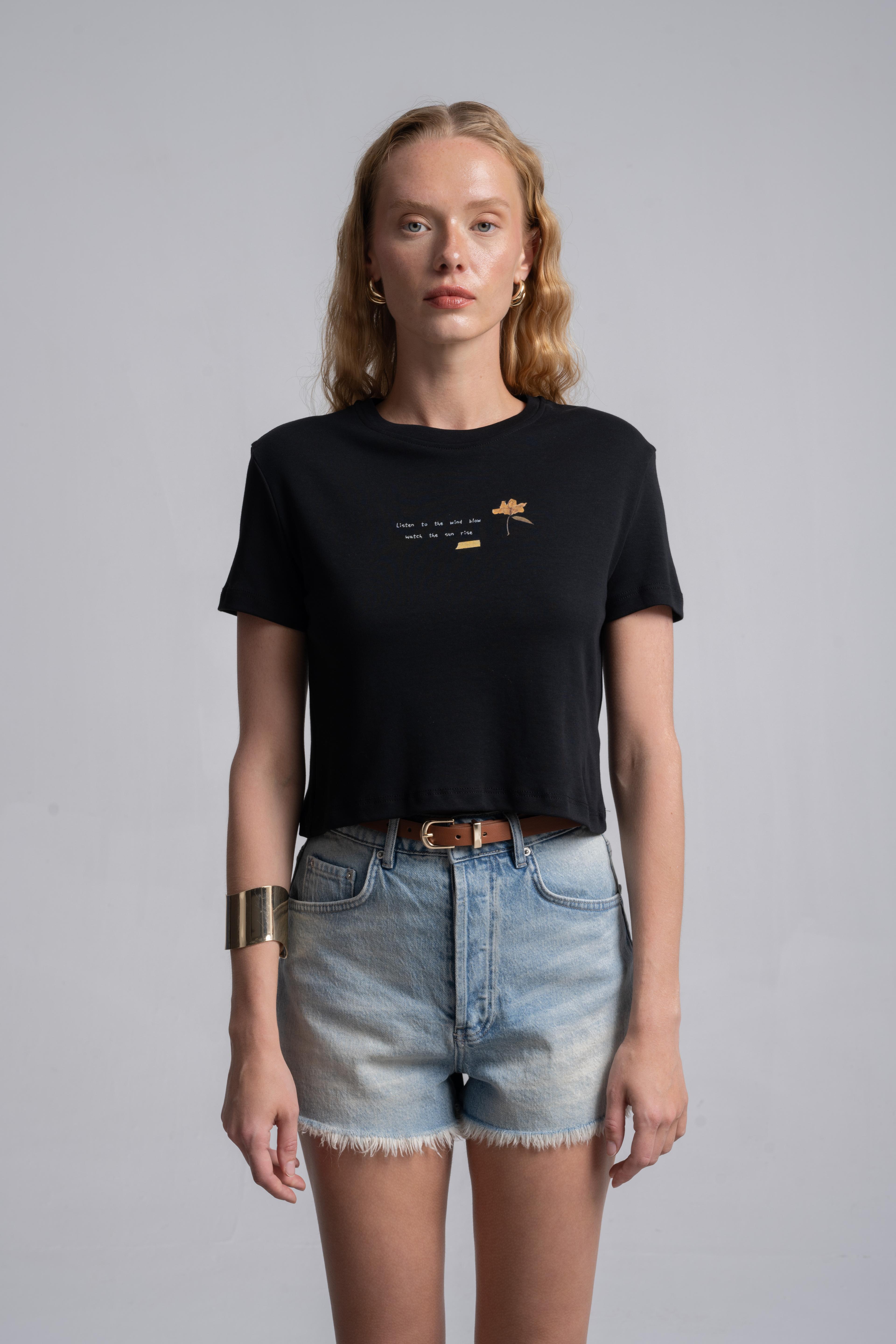Baskılı Crop T-Shirt