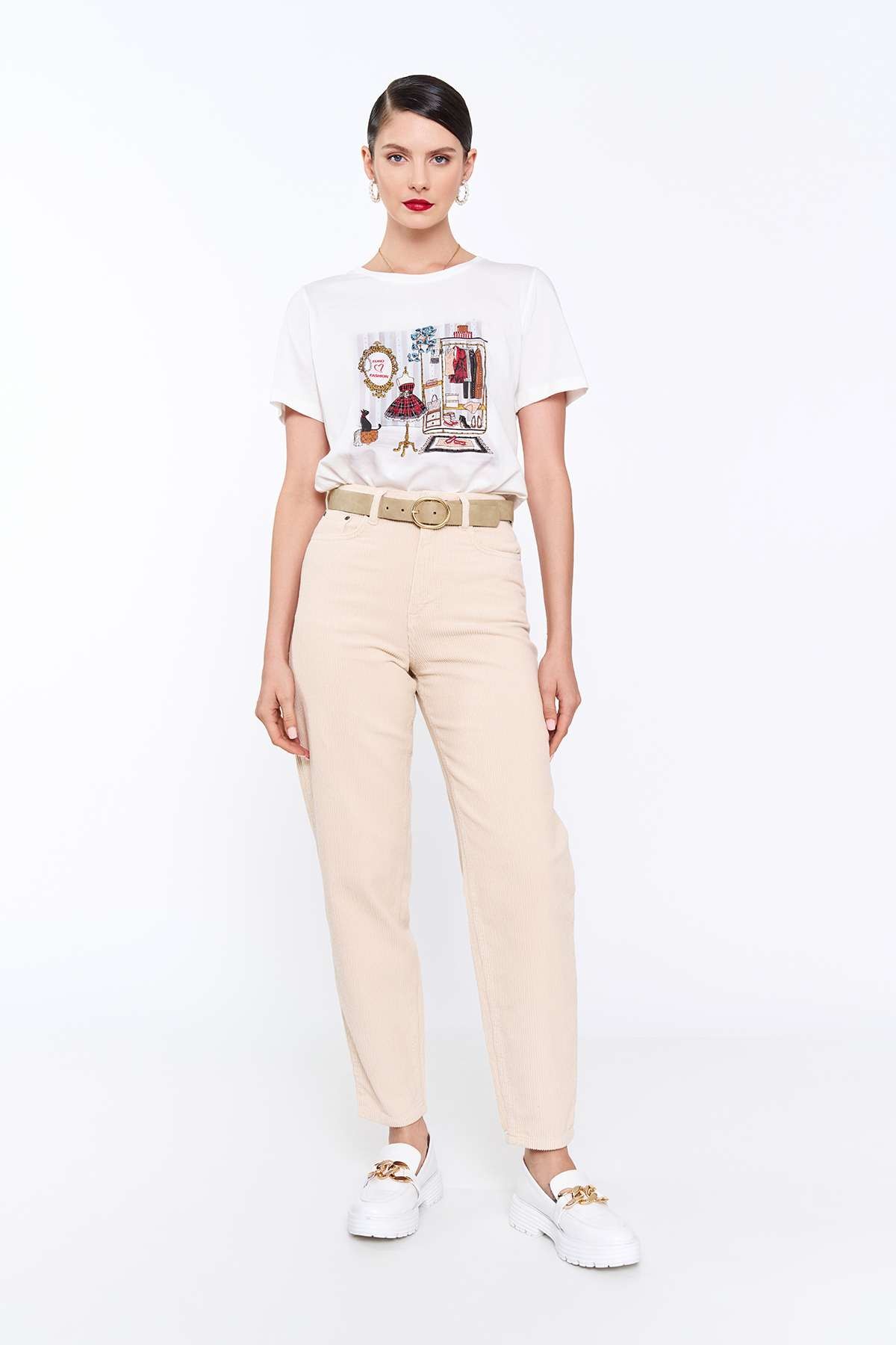 Beige Lena Denim Trousers