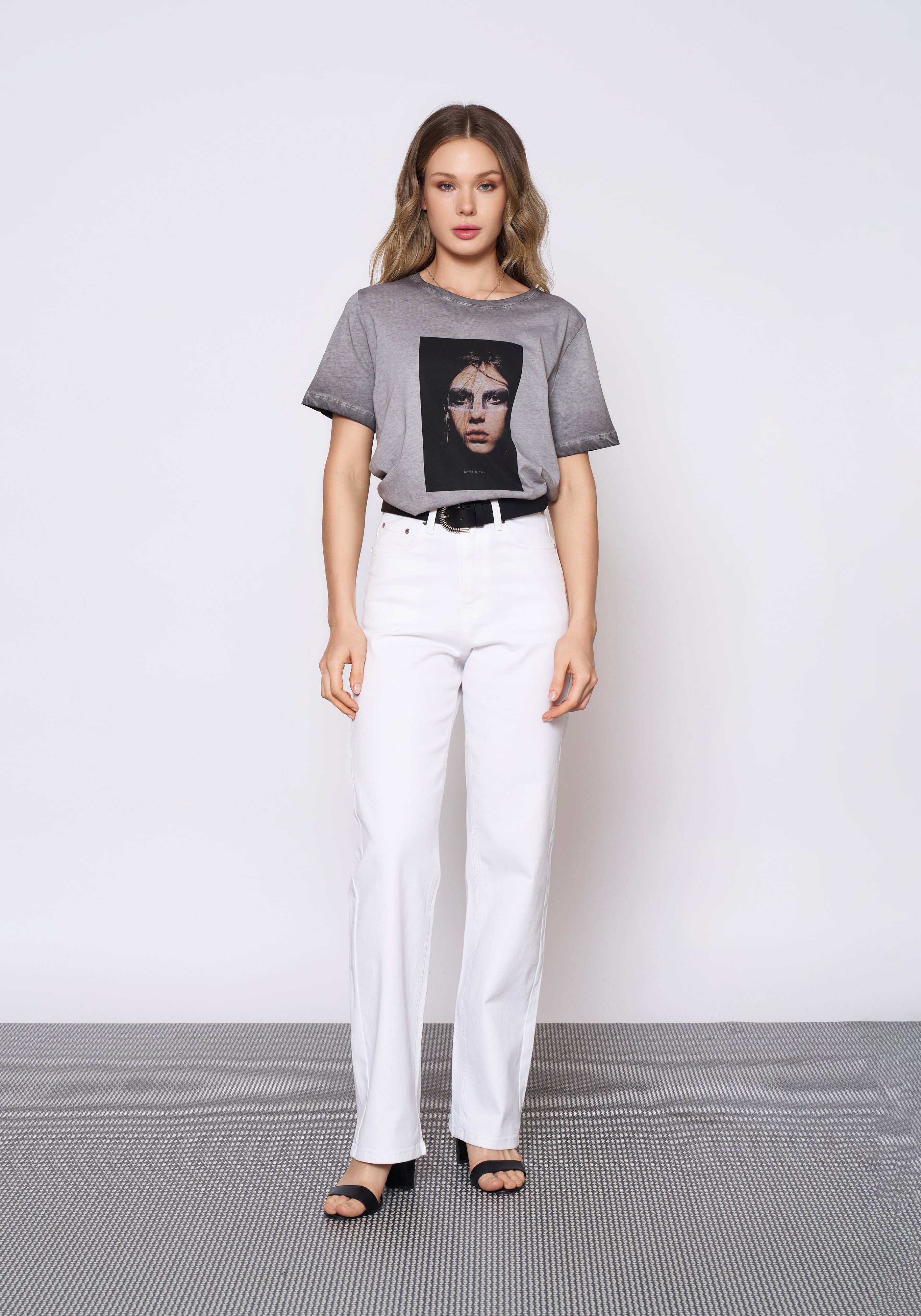 Gri Baskılı T-shirt