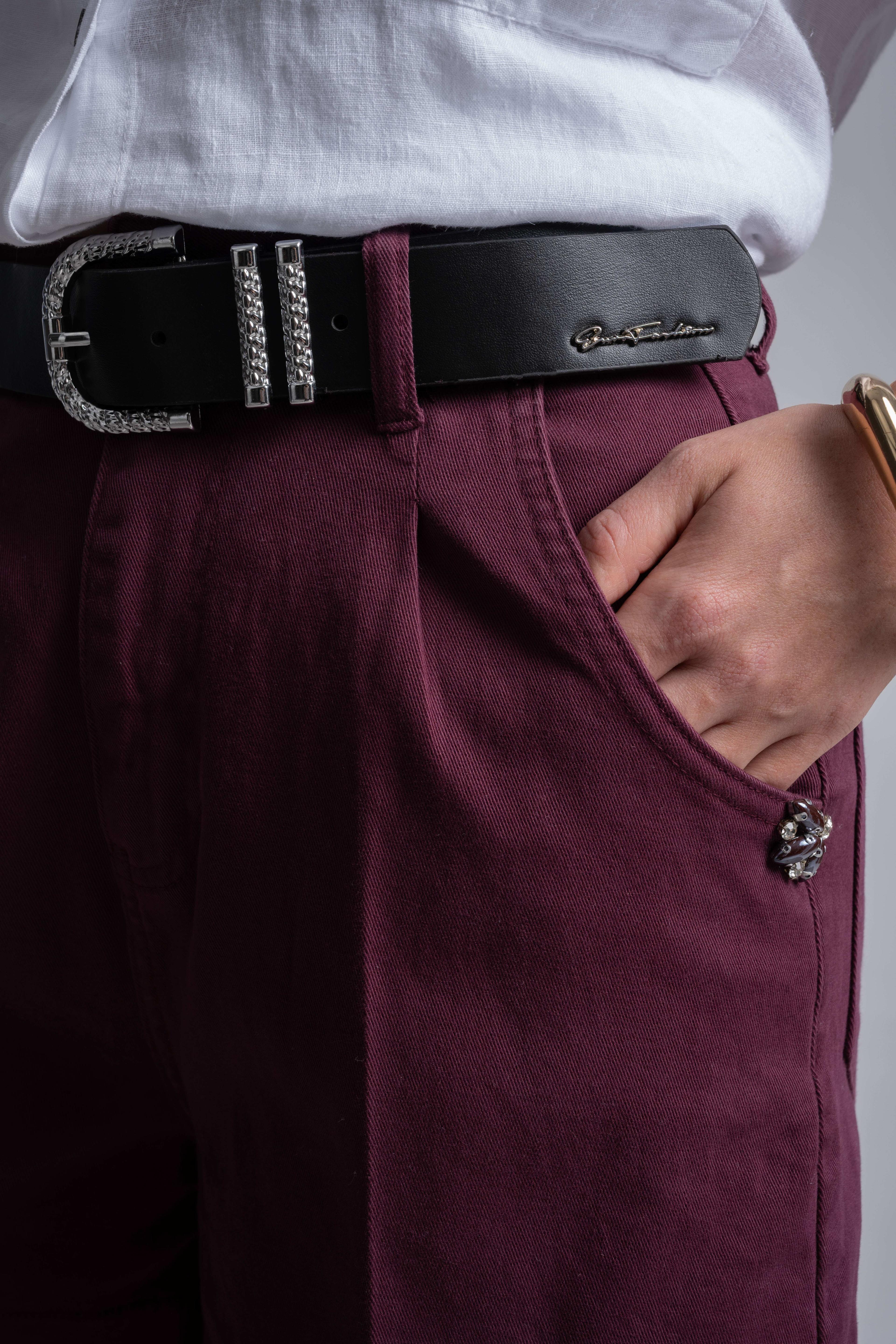 Bordo Denim Mini Şort