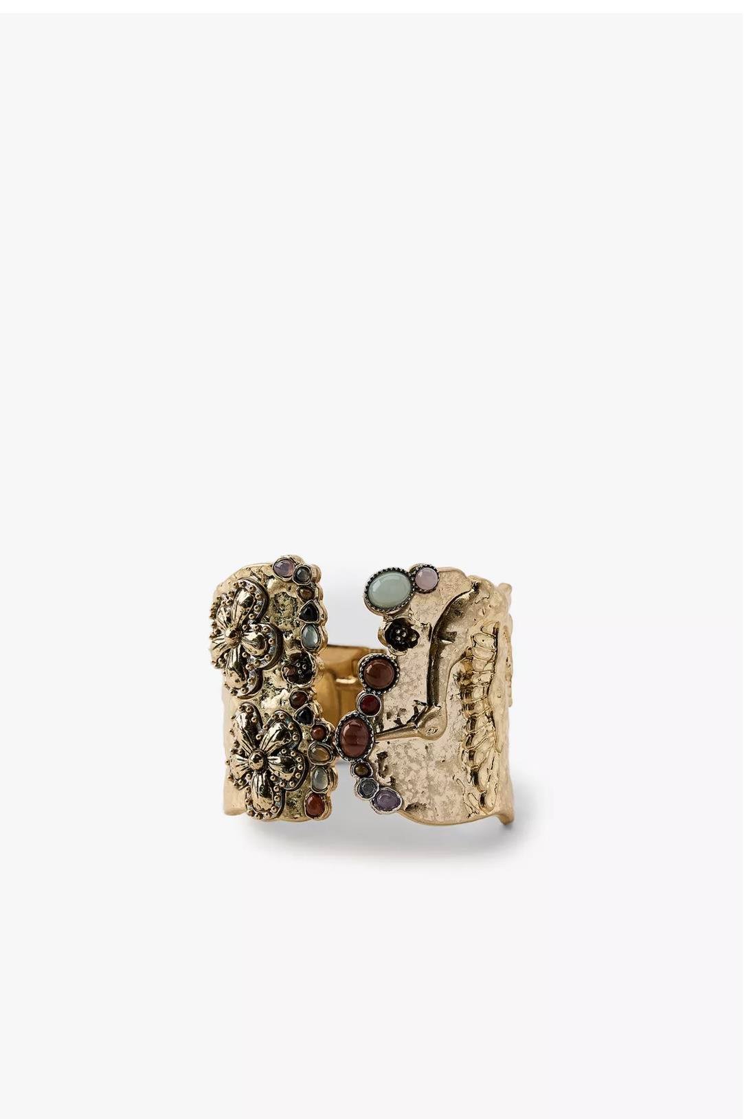 ZR Model Dövmeli, Doğal Taşlı Kalın Bilezik