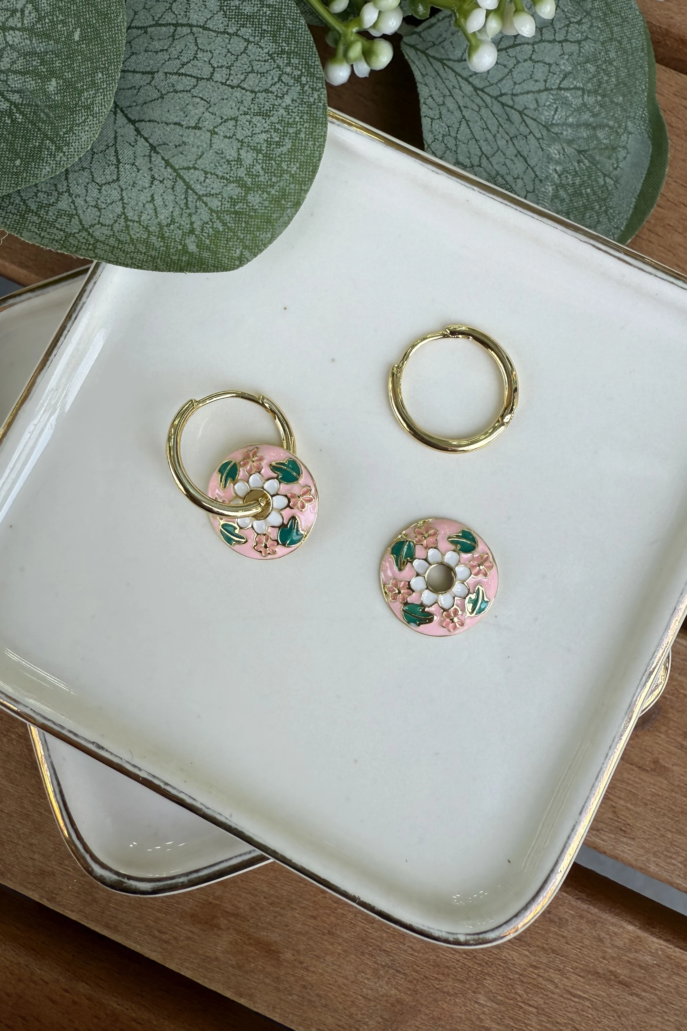 14K Altın Kaplama Isabella Pembe Mineli Küpe