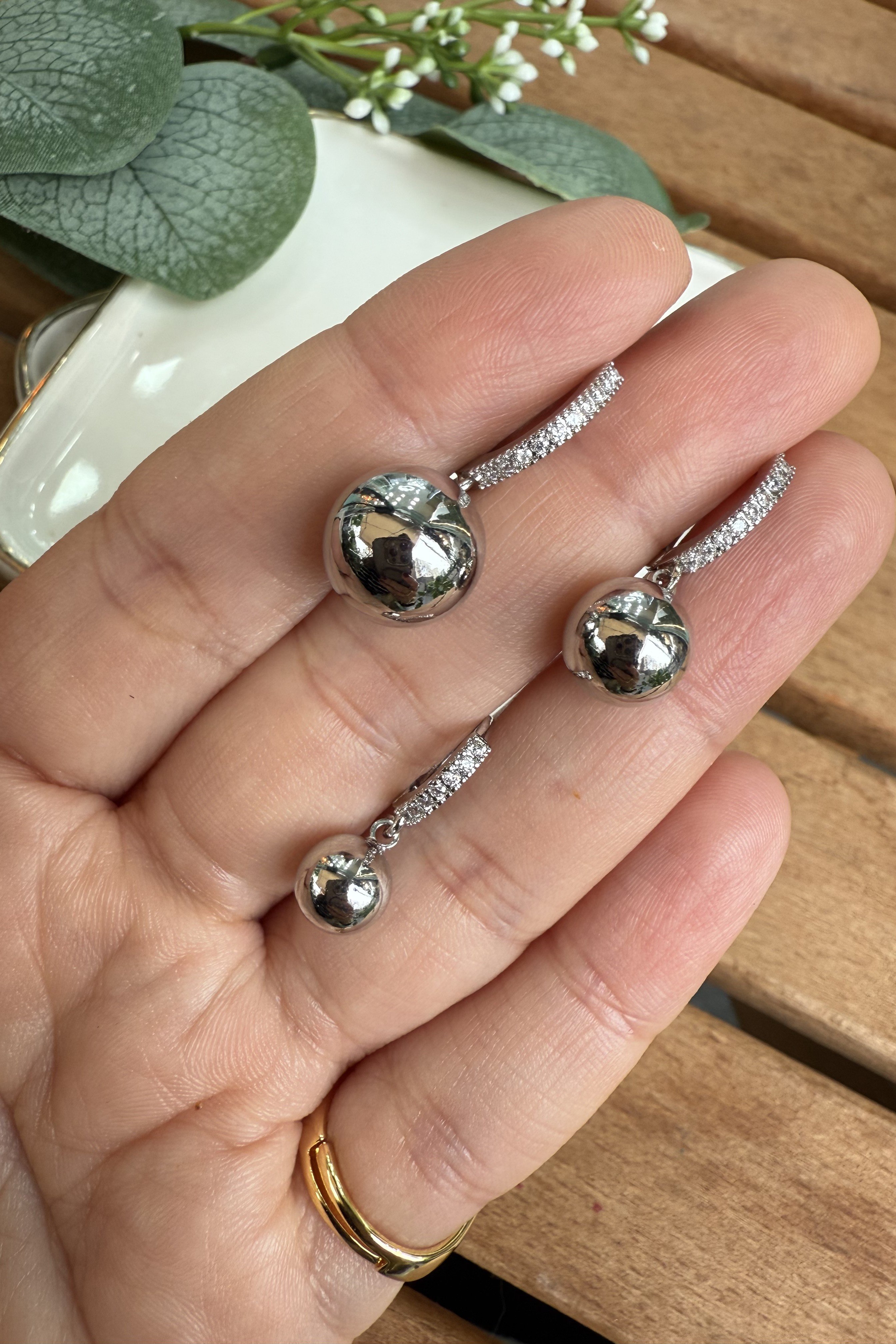 14K Altın Kaplama Top 3'lü Küpe Seti Silver