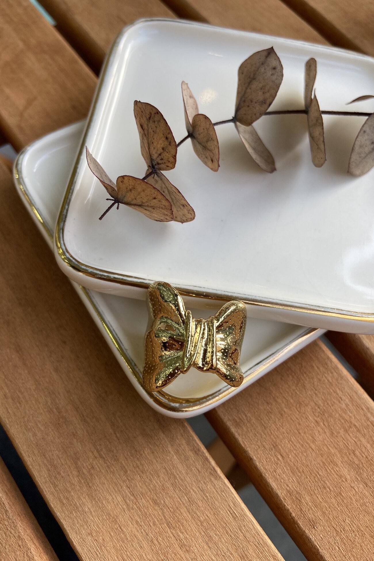 14K Altın Kaplama Noktalı Düğüm Yüzük Gold