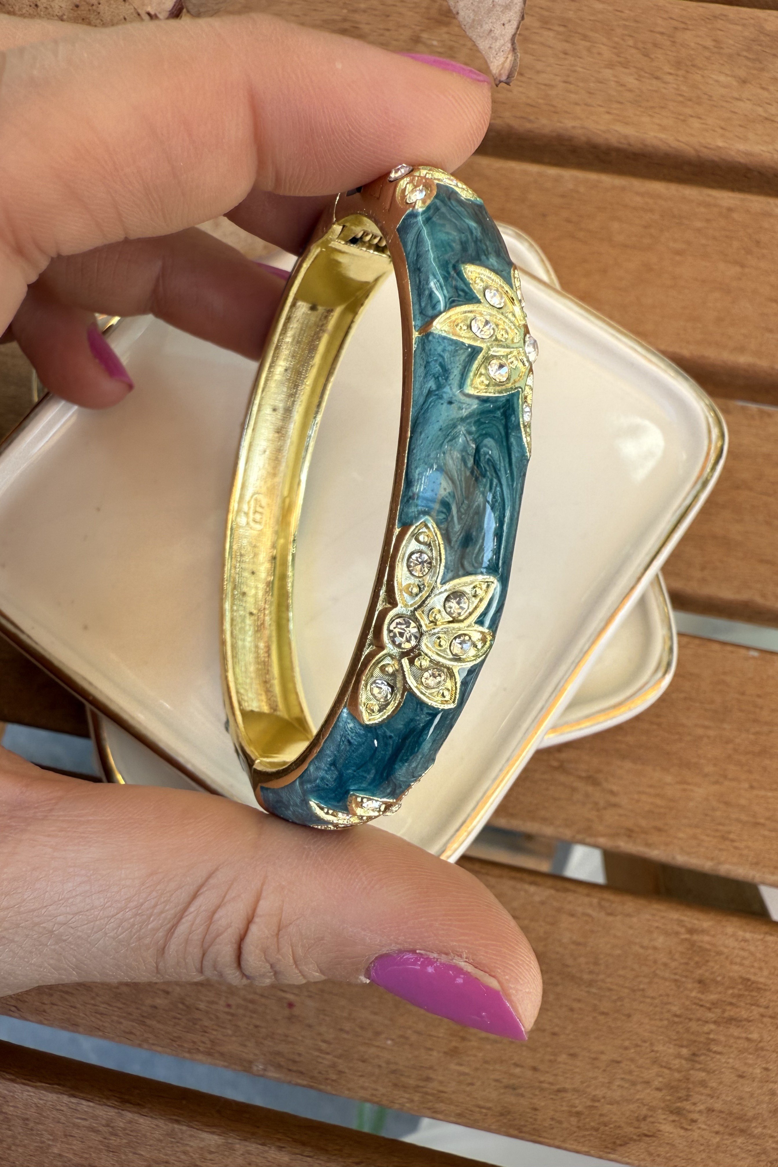 14K Altın Kaplama Orta Mavi Aria Bilezik 6cm
