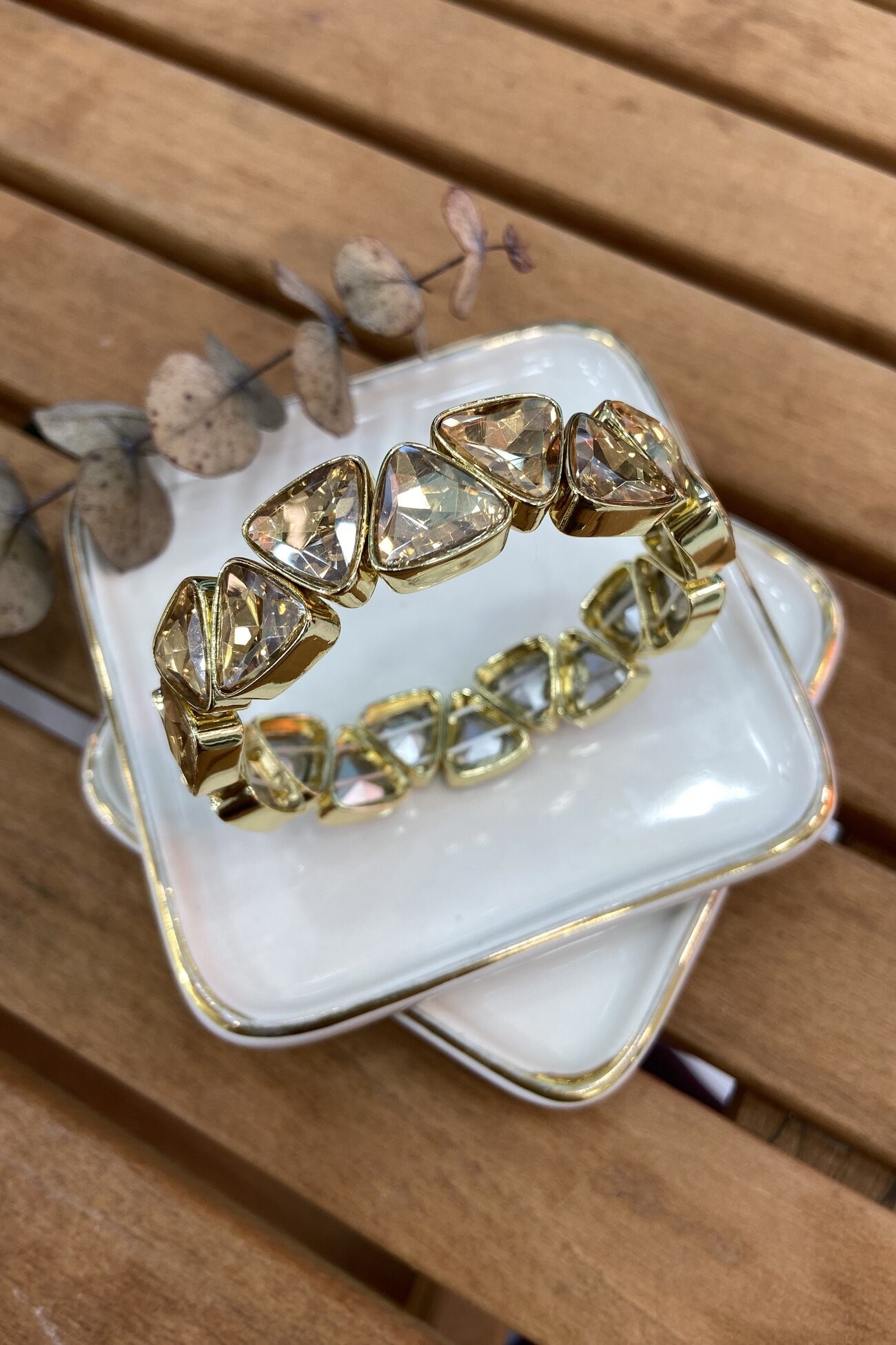 Bronz Üçgen Taşlı Domino Bileklik