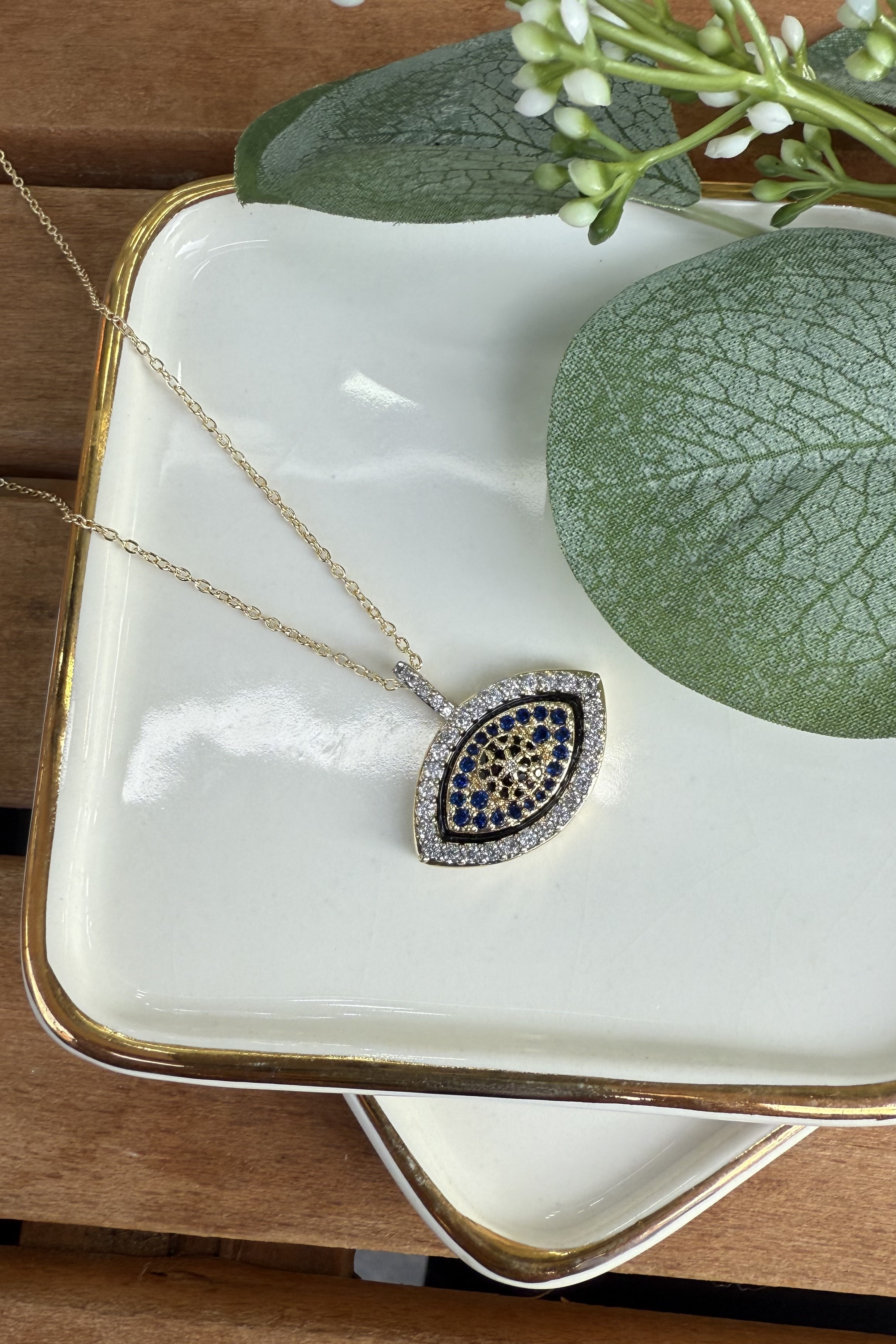 14K Altın Kaplama Lacivert Göz Kolye 44+5cm