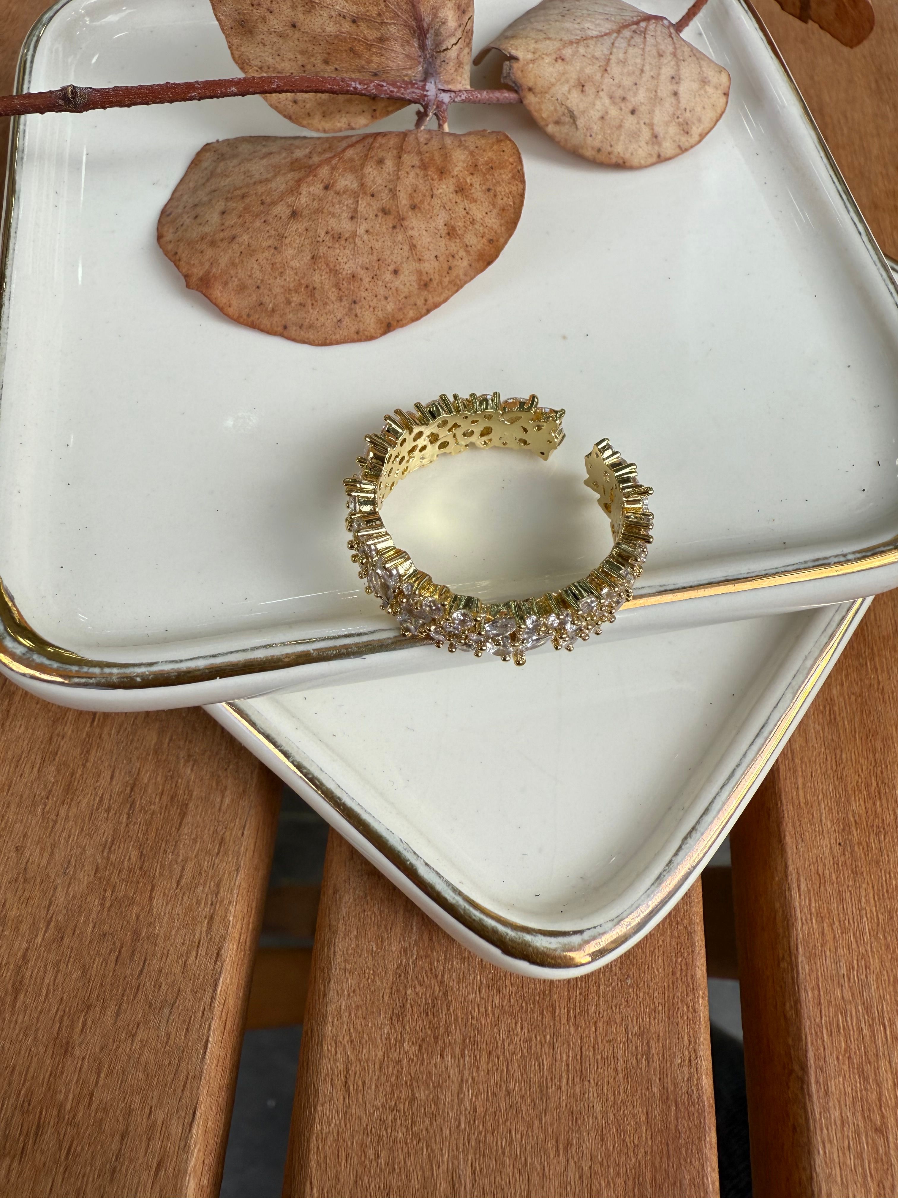 14K Altın Kaplama Minik Asimetrik Taşlar Baş Parmak Yüzüğü Gold