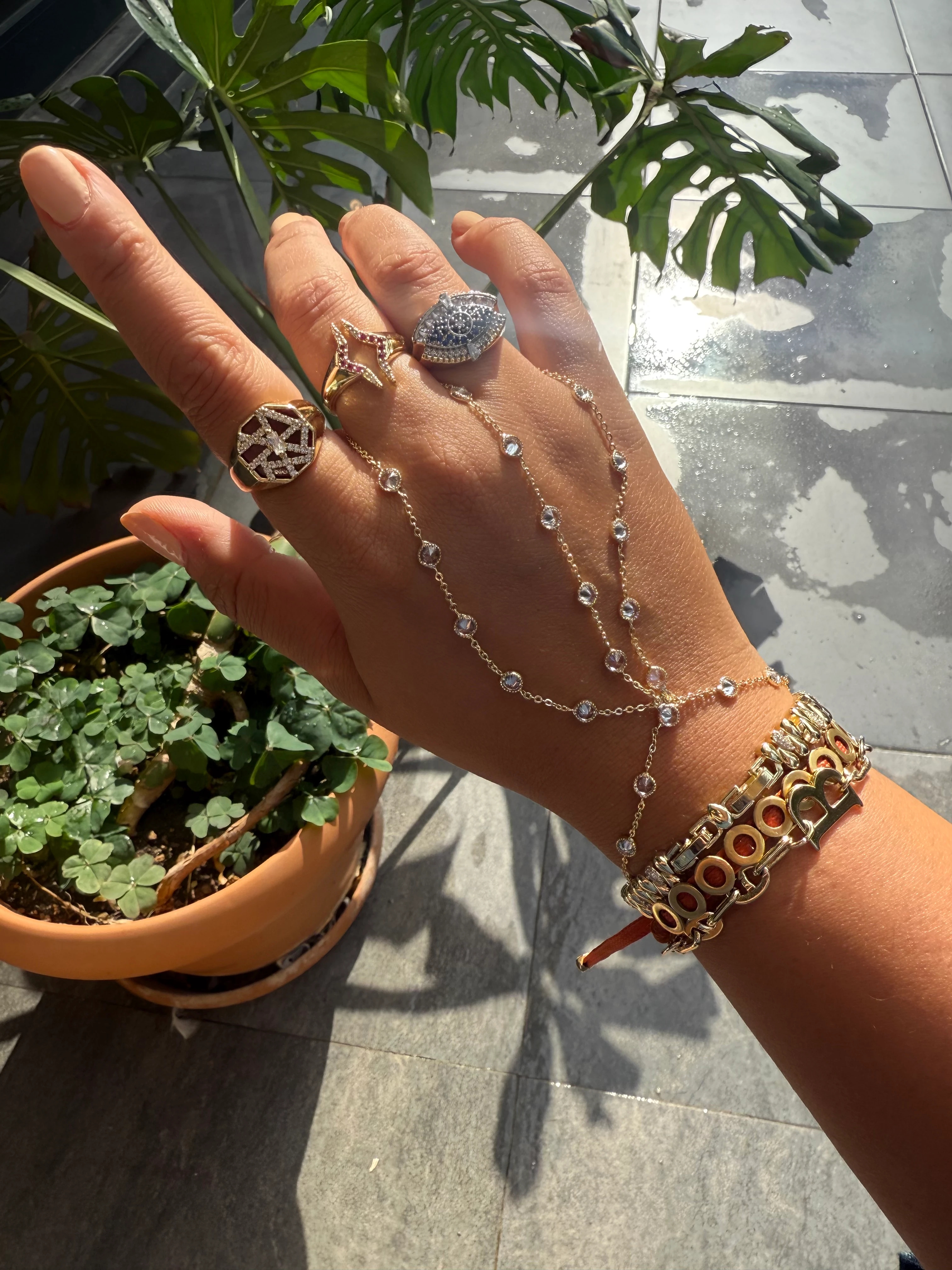 14K Altın Kaplama Bordo Plaka Üzeri Motif Yüzük