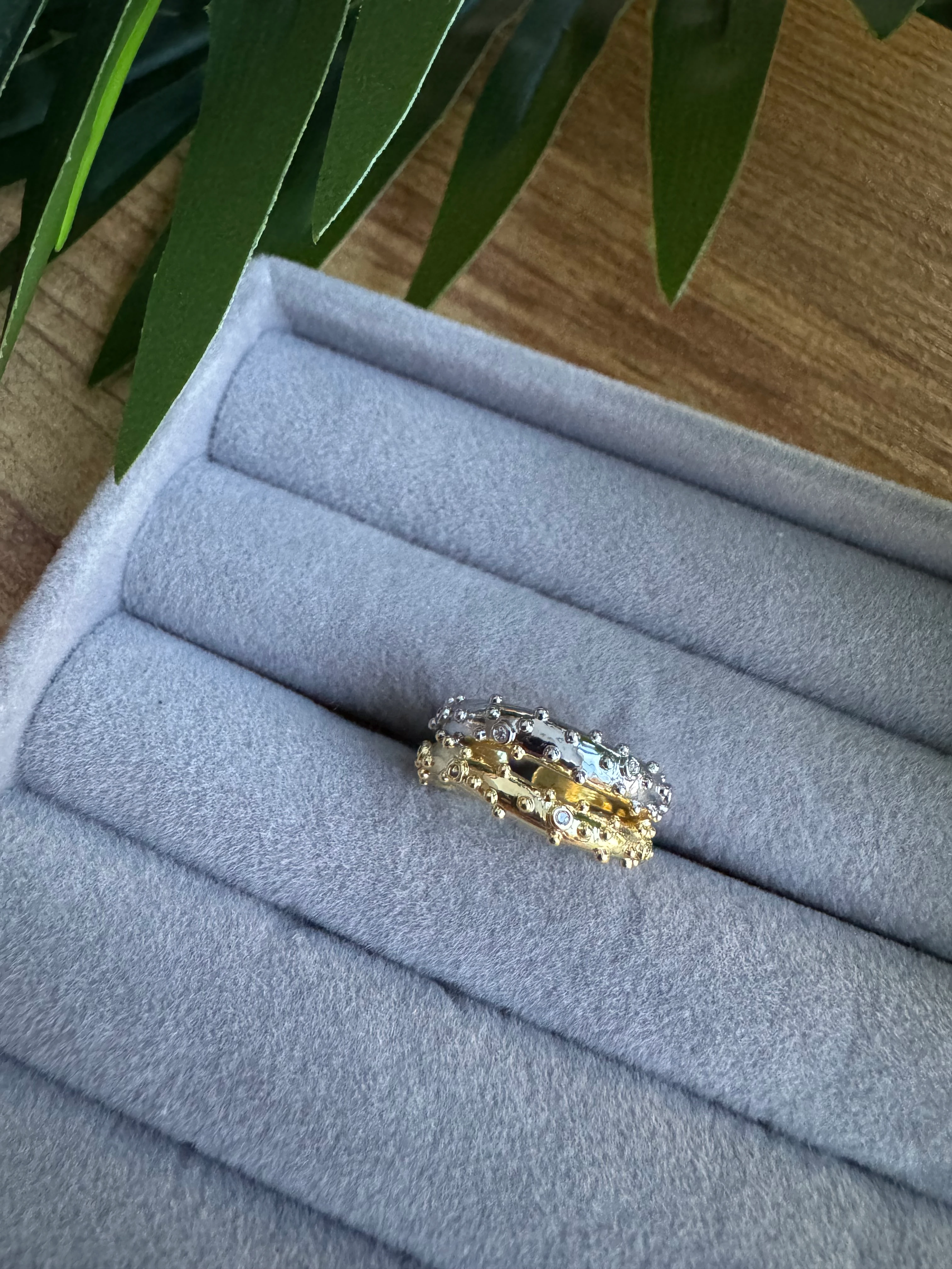 14K Altın Kaplama Çift Renk Noktalı Serçe Parmak Yüzüğü