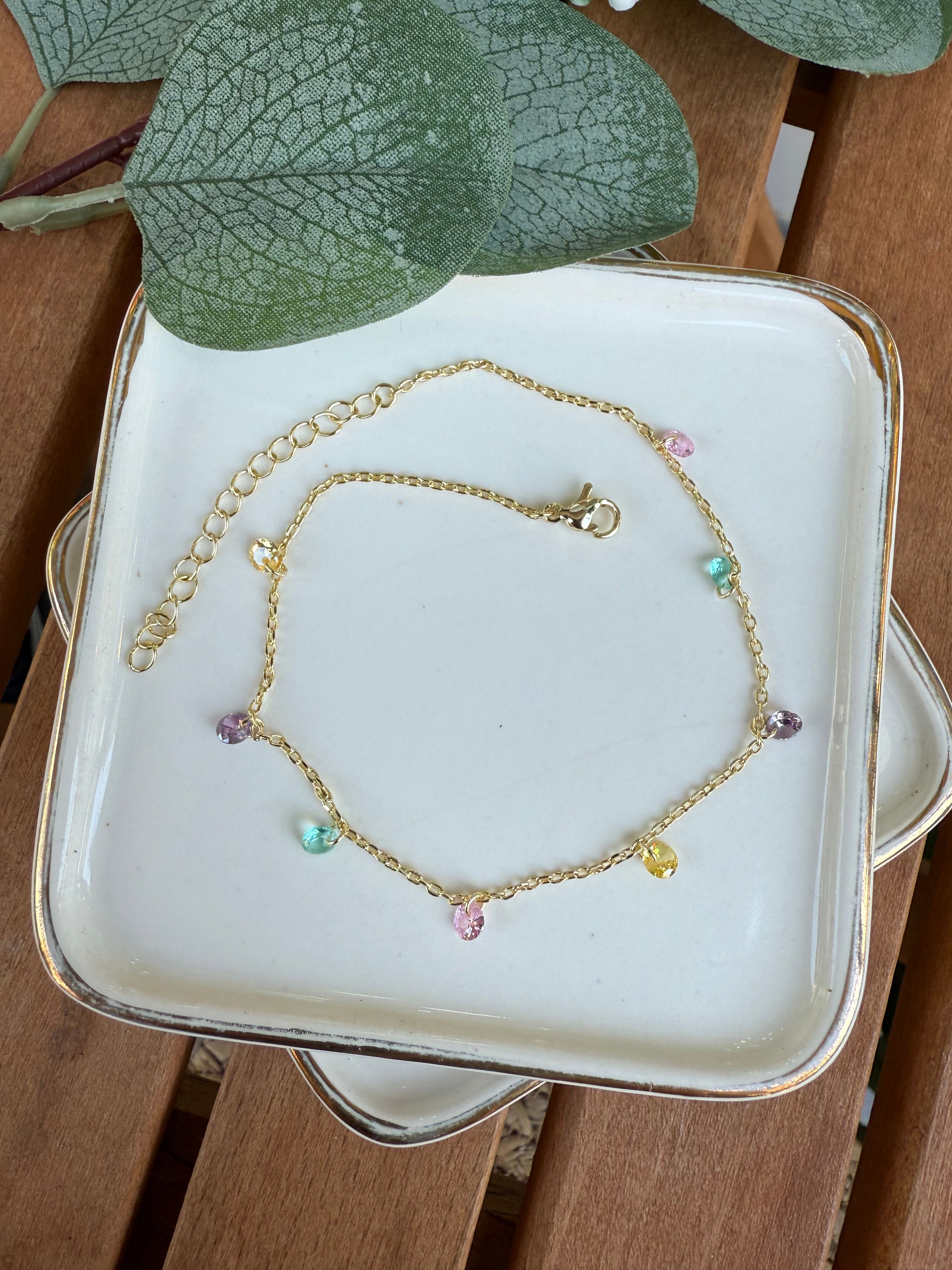 14K Altın Kaplama Renkli Taş Halhal 27cm