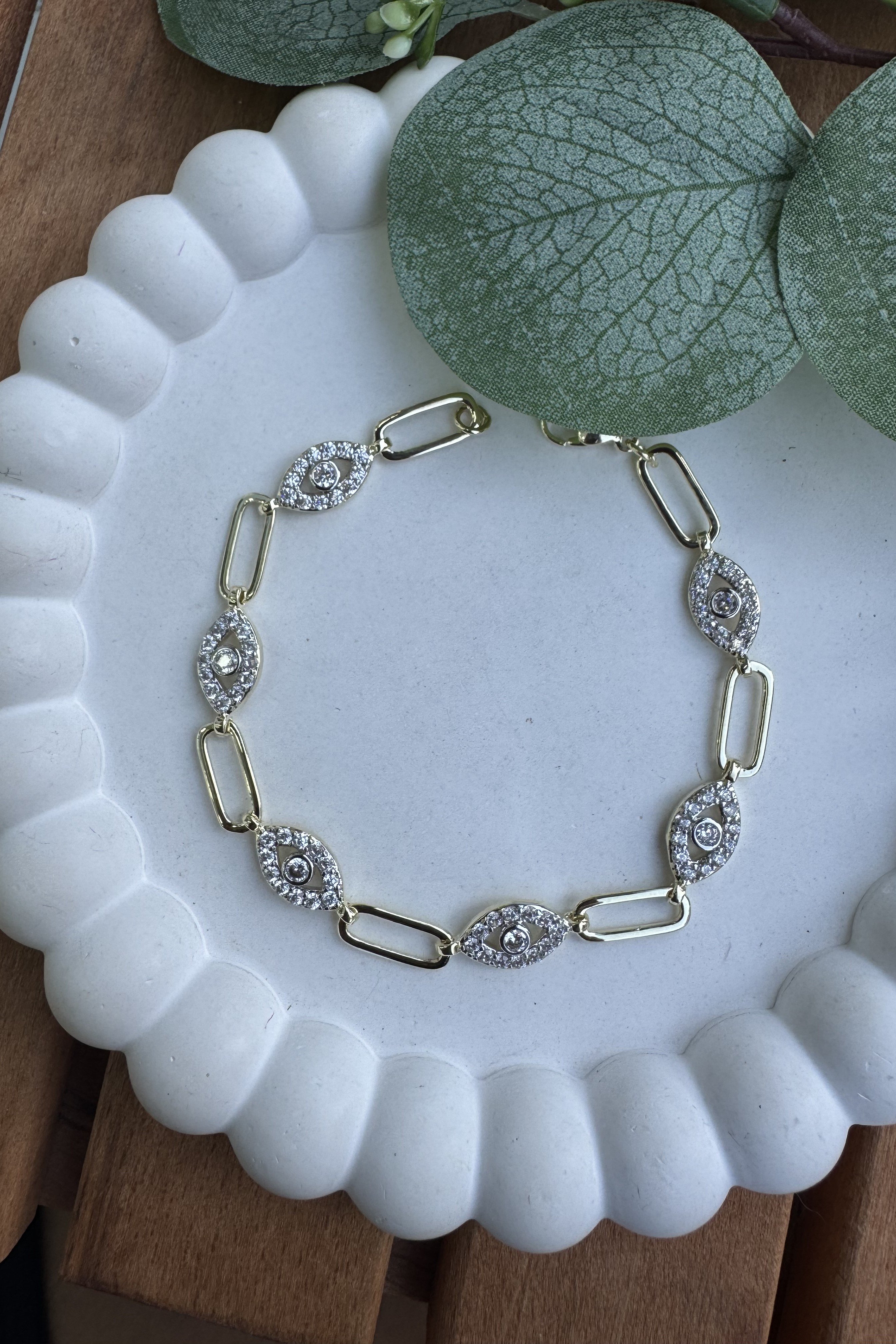 14K Altın Kaplama Ataç Arası Göz Bileklik 19cm