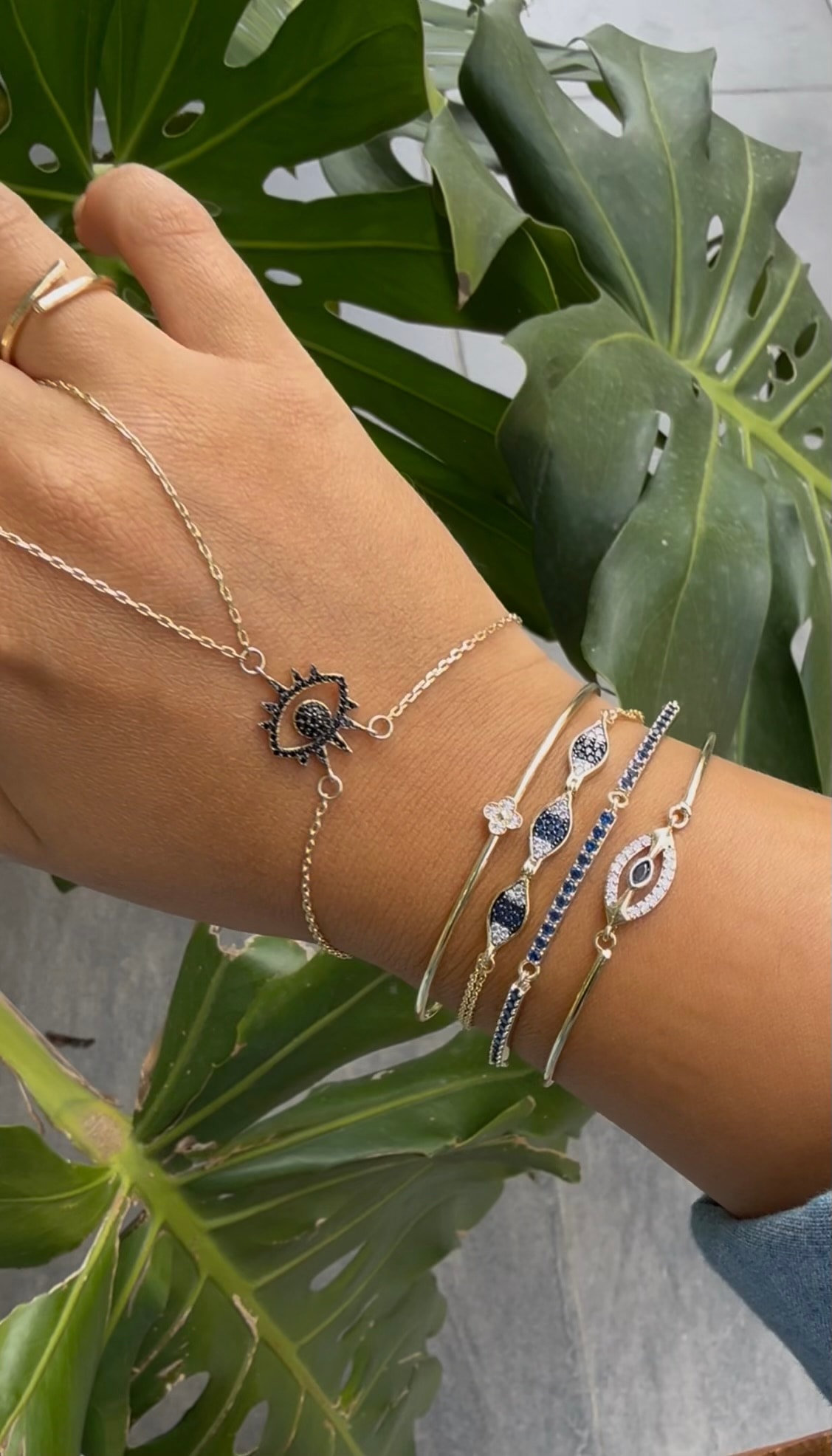 14K Altın Kaplama İnce Lacivert Taşlı Bileklik 17+4cm
