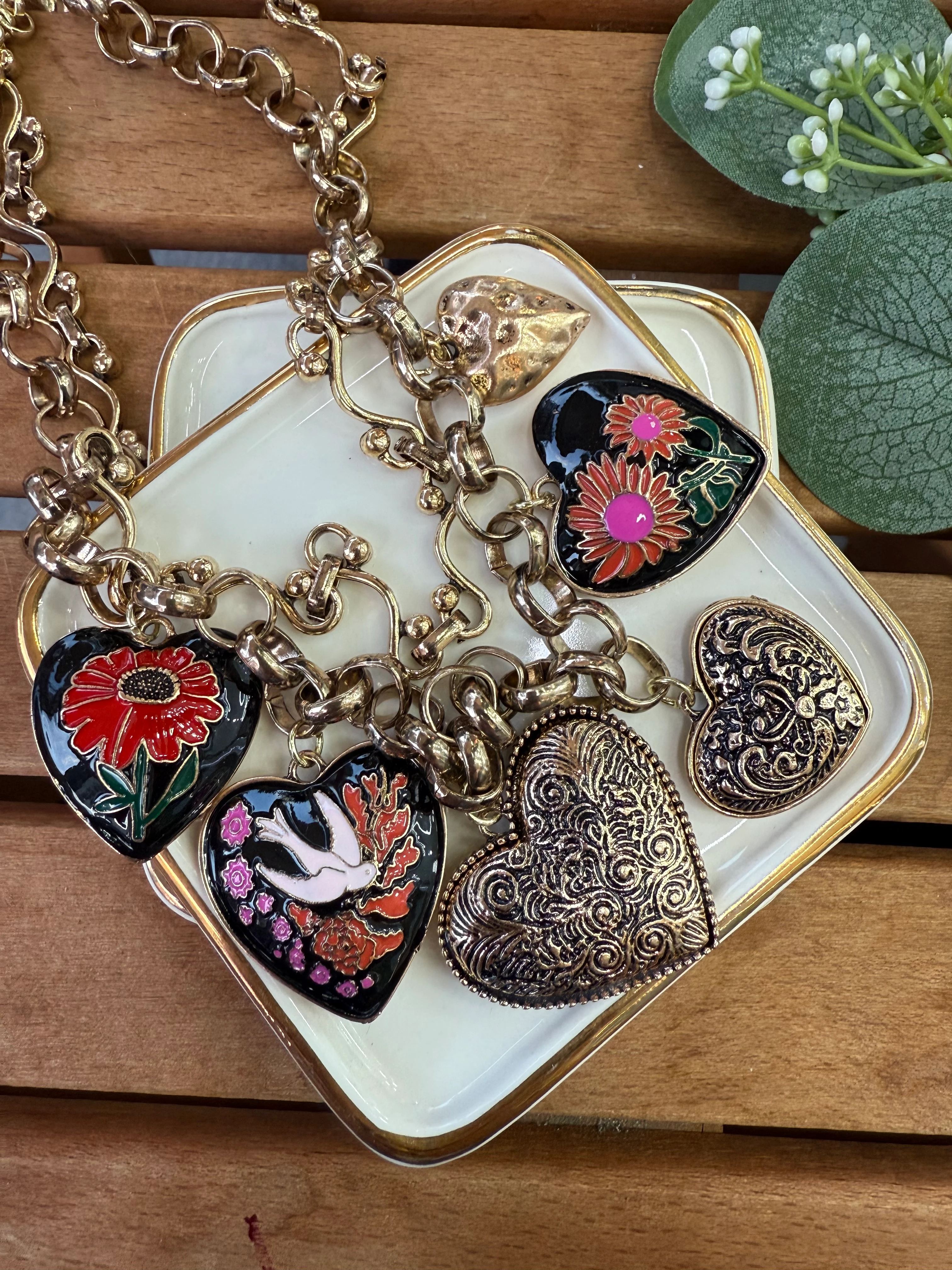 ZR Model Siyah Mine Detaylı Kalp Kolye 42+5cm