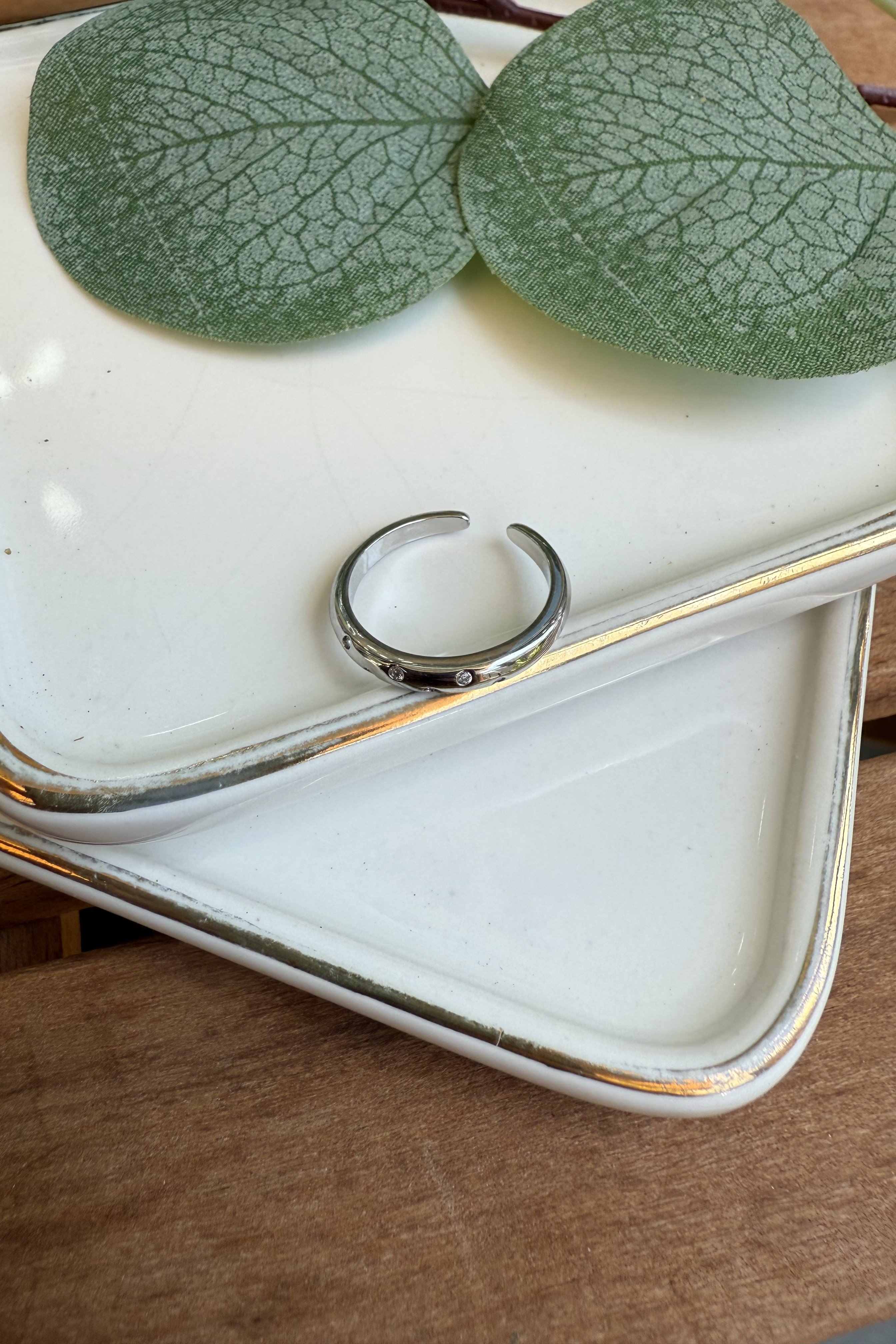 14K Altın Kaplama Minimal Minik Taşlı Serçe Parmak Yüzüğü Silver