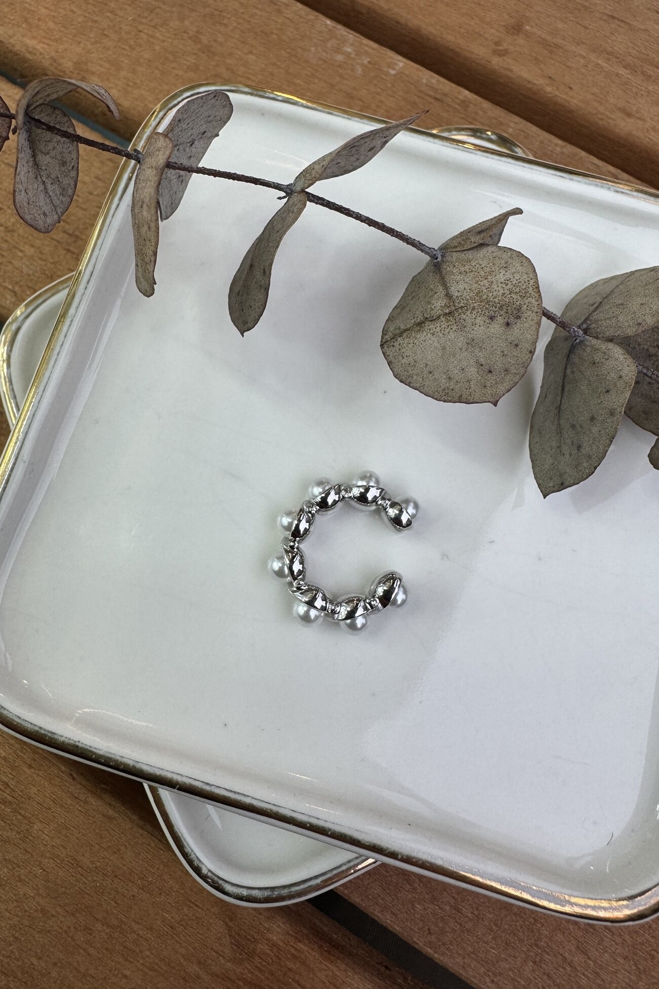 Sıralı İnci Kıkırdak Küpe Silver