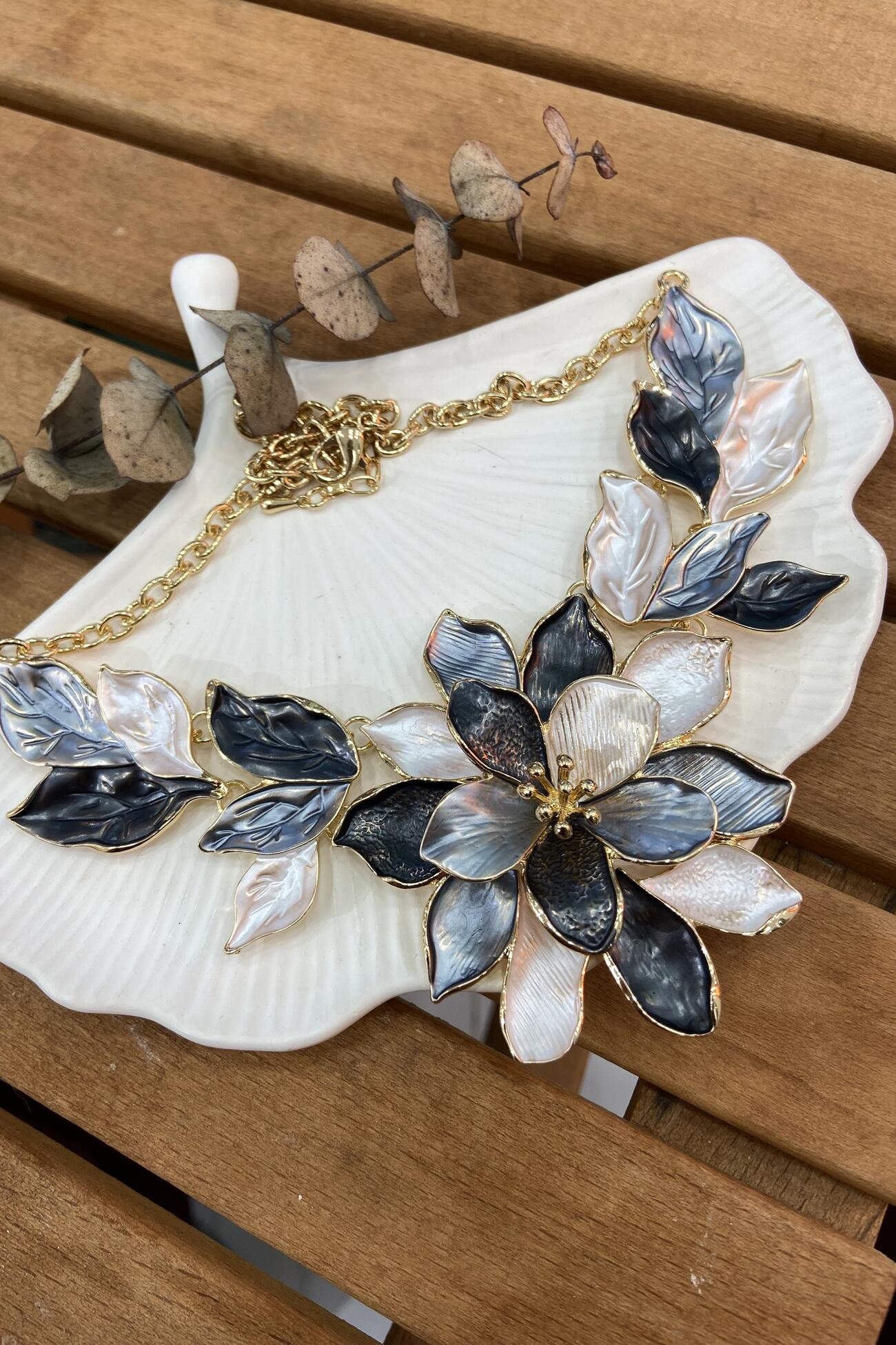 14K Altın Kaplama Floral Serisi Kolye 50 cm