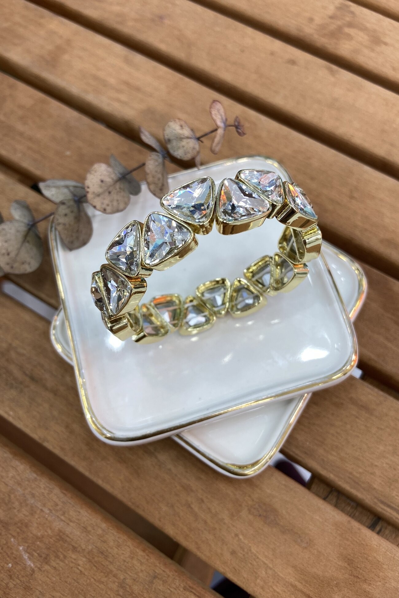Beyaz Üçgen Taşlı Domino Bileklik