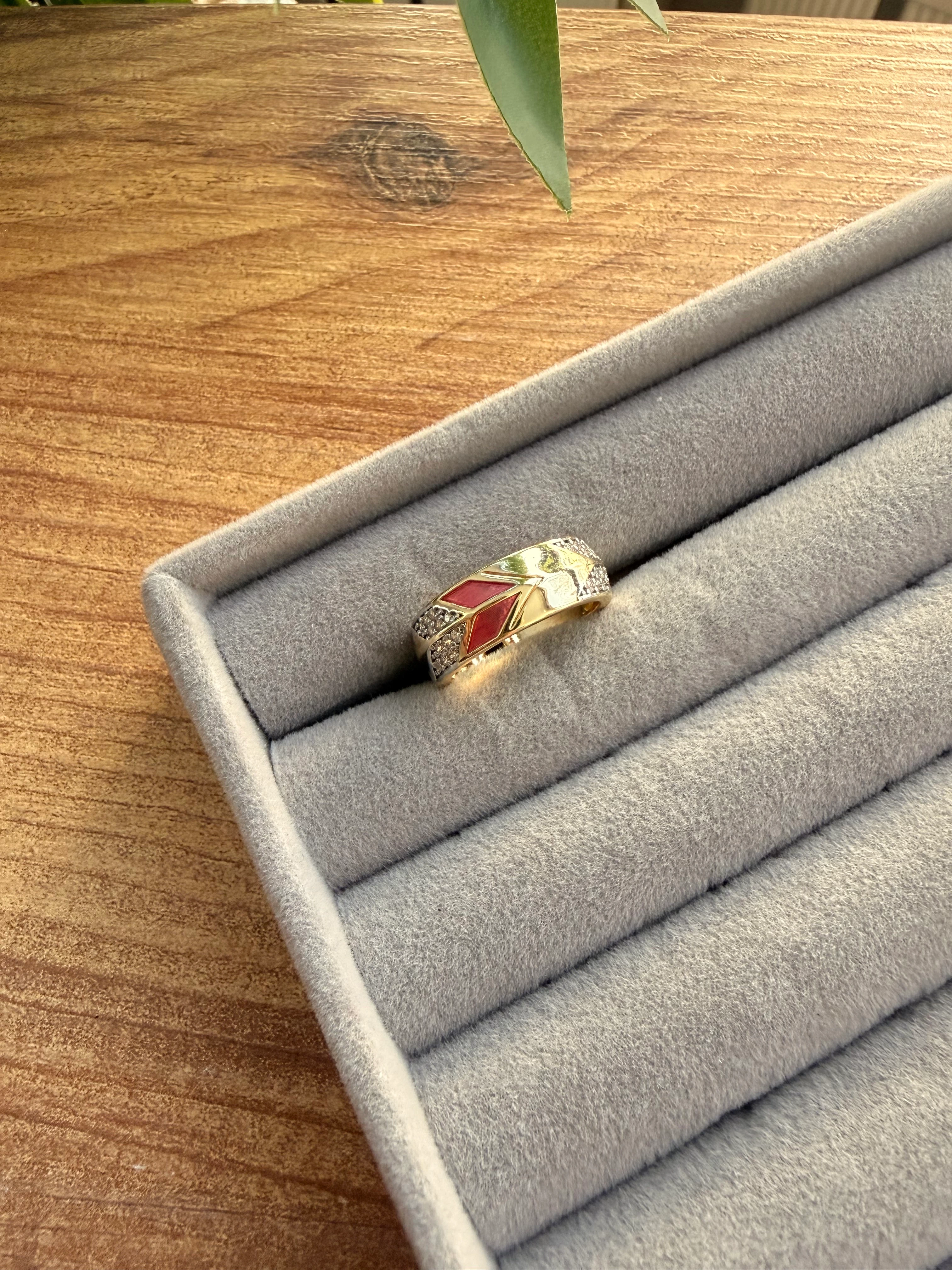 14K Altın Kaplama Pembe Mine, Taşlı Şerit Yüzük