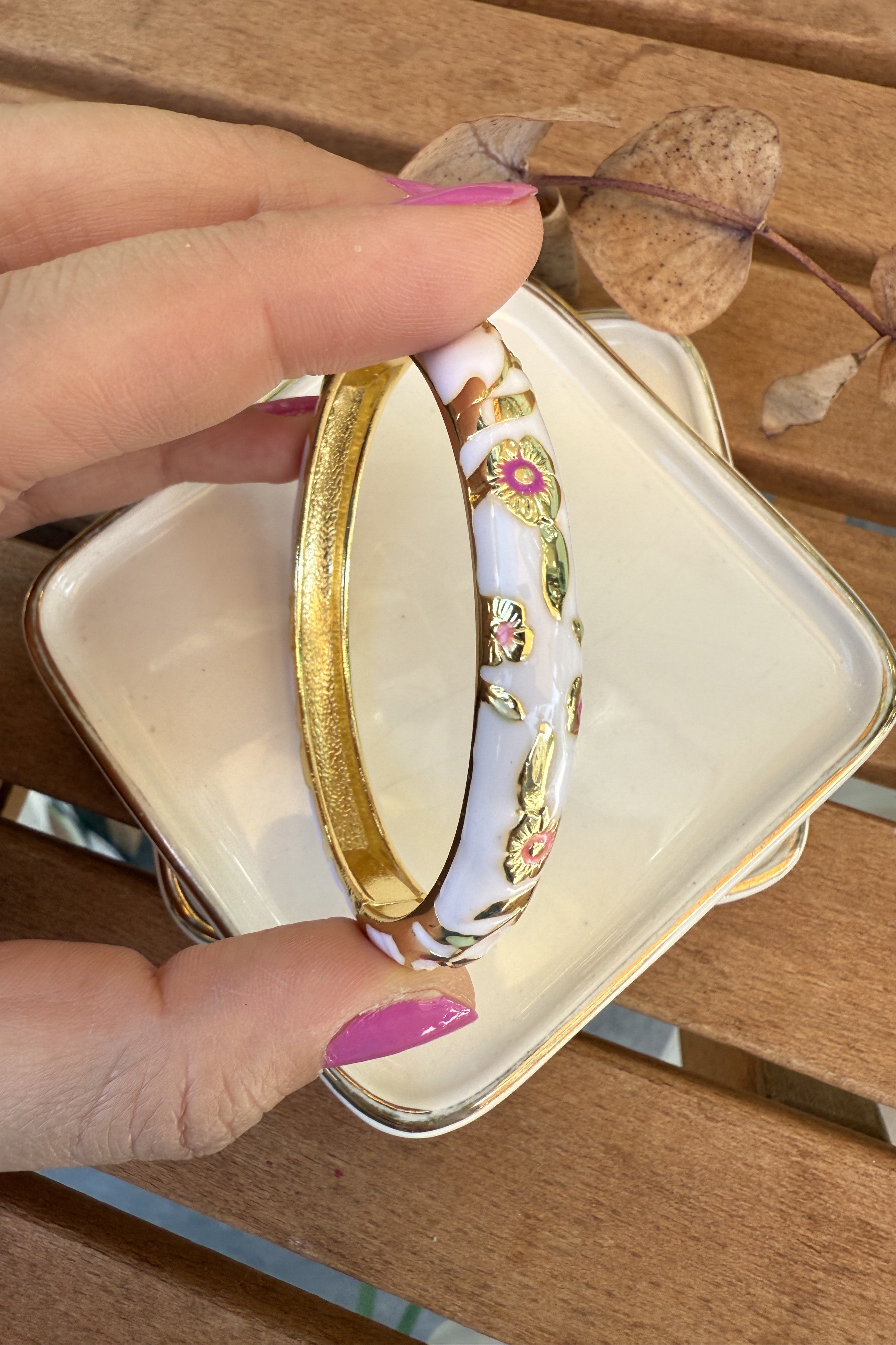 14K Altın Kaplama Orta Beyaz Lydia Bilezik 6cm