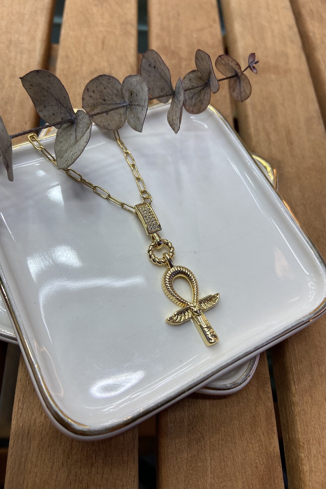 Çelik Ankh Kolye Gold 56 cm