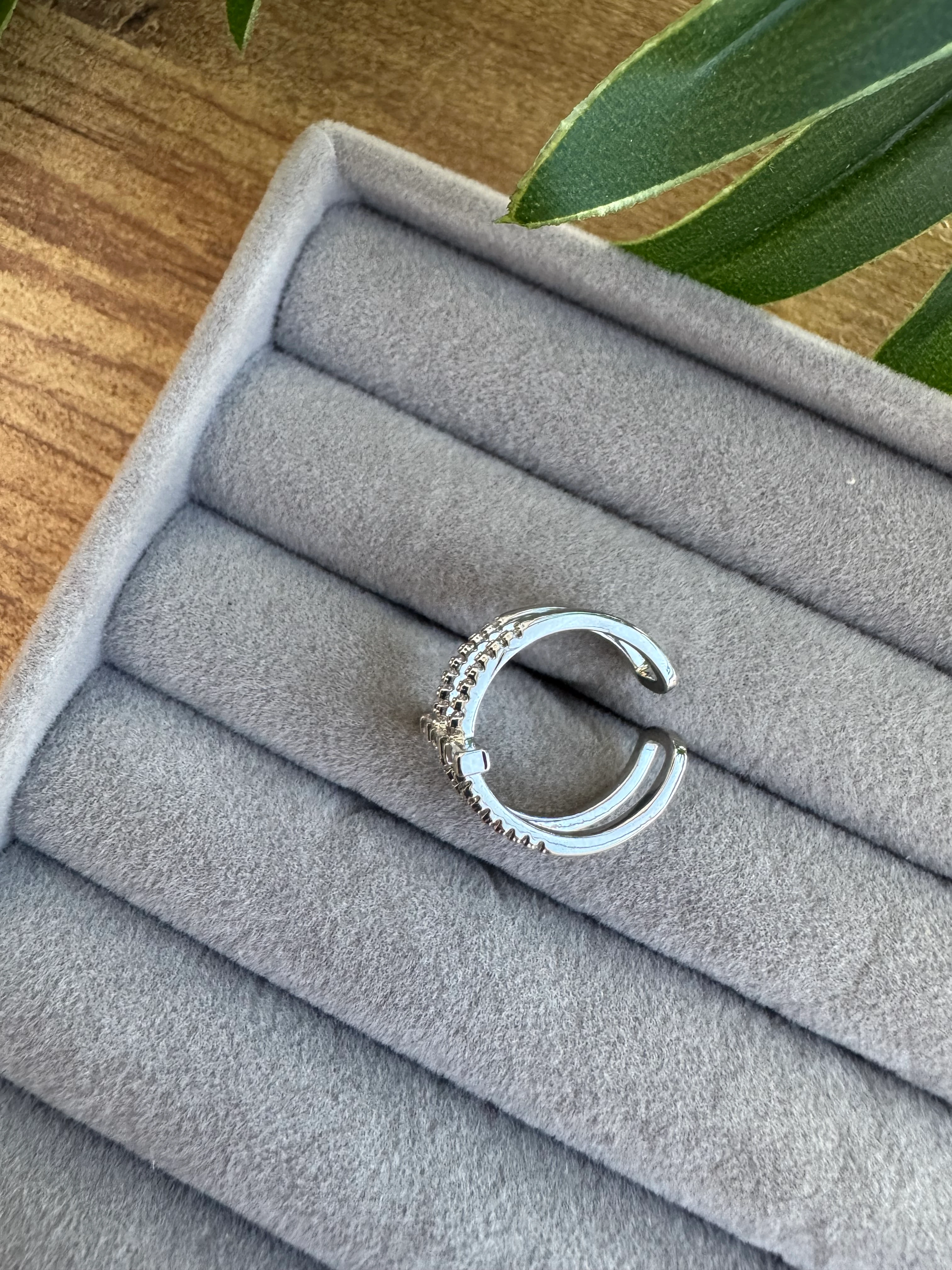 14K Altın Kaplama Ortası Çizgili Serçe Parmak Yüzüğü Silver