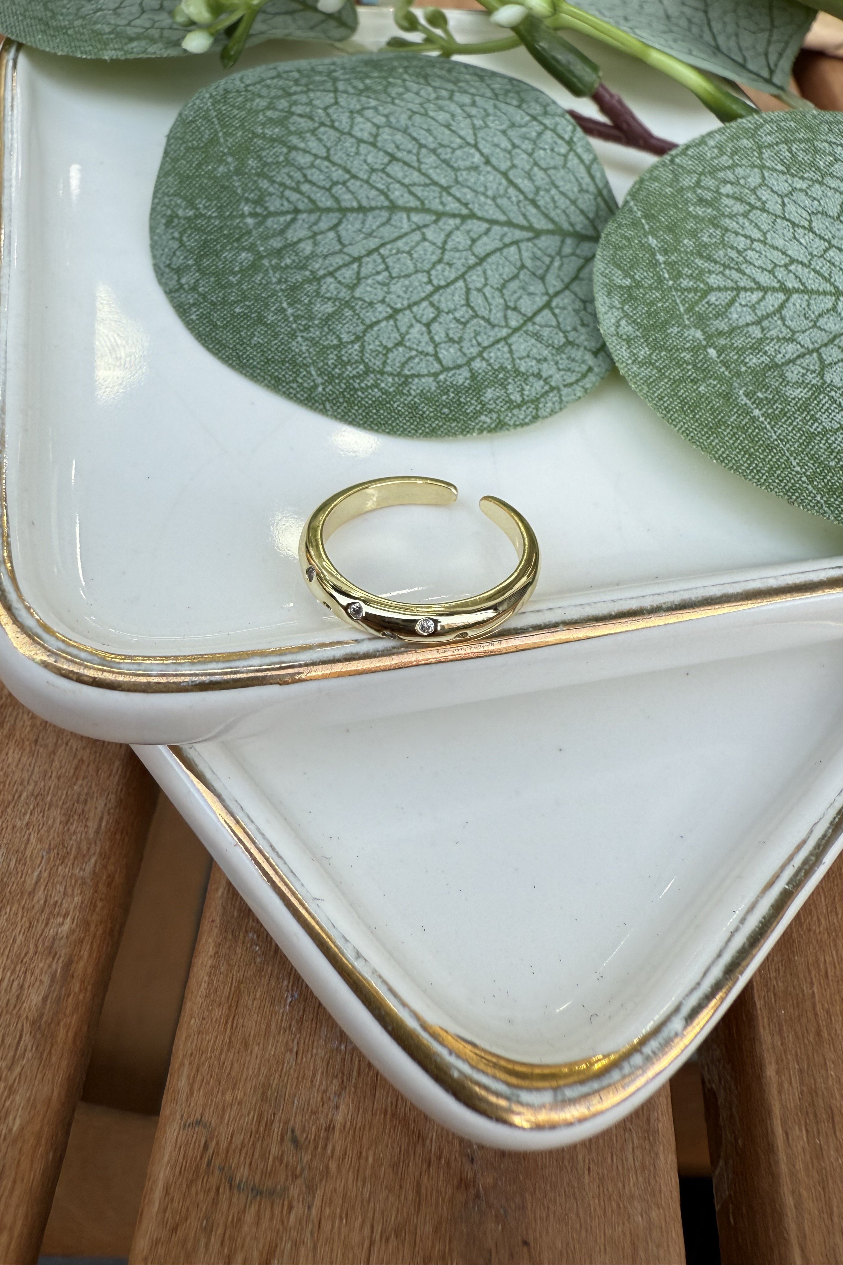 14K Altın Kaplama Minimal Minik Taşlı Serçe Parmak Yüzüğü Gold