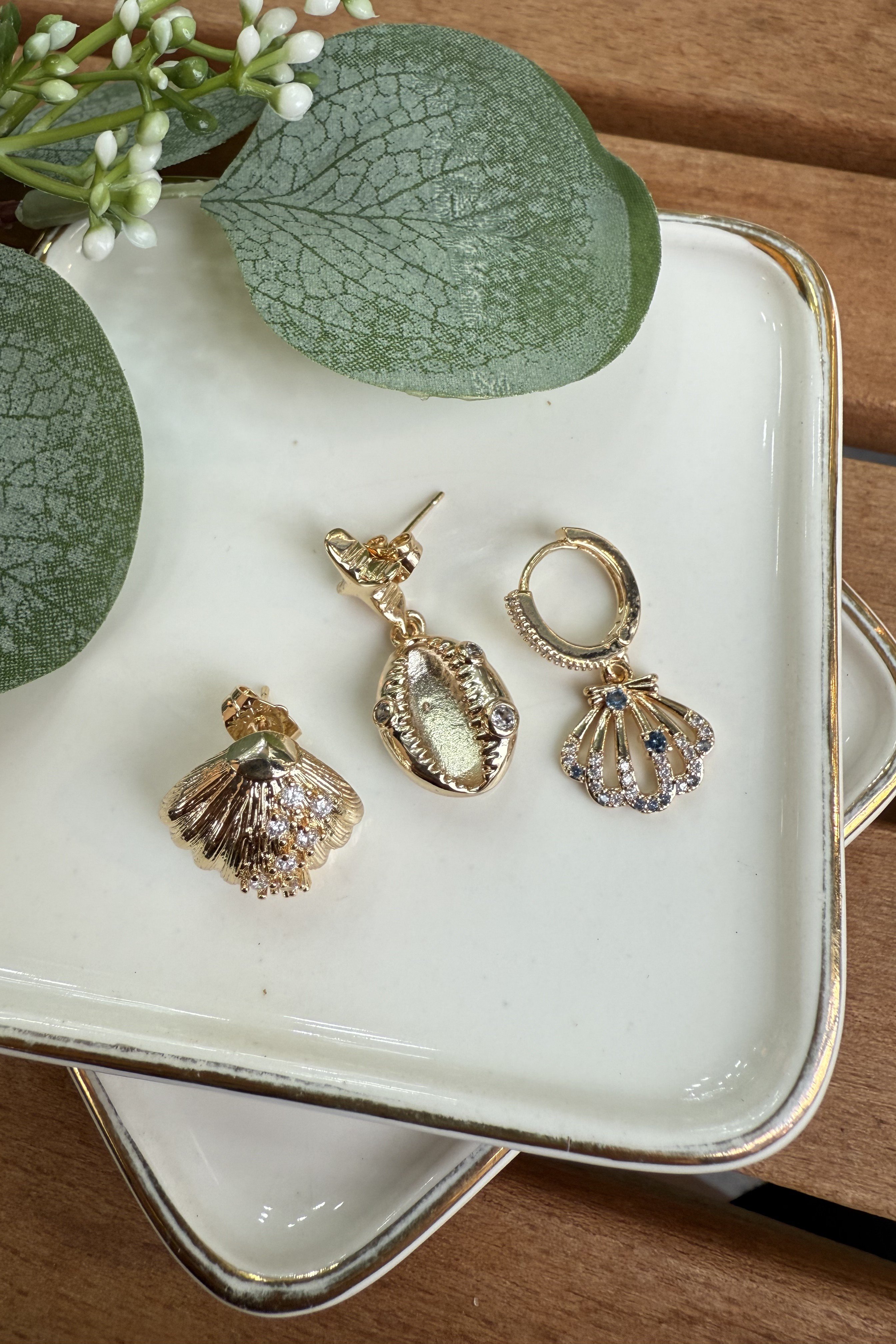 14K Altın Kaplama Summer 3'lü Küpe Seti Gold