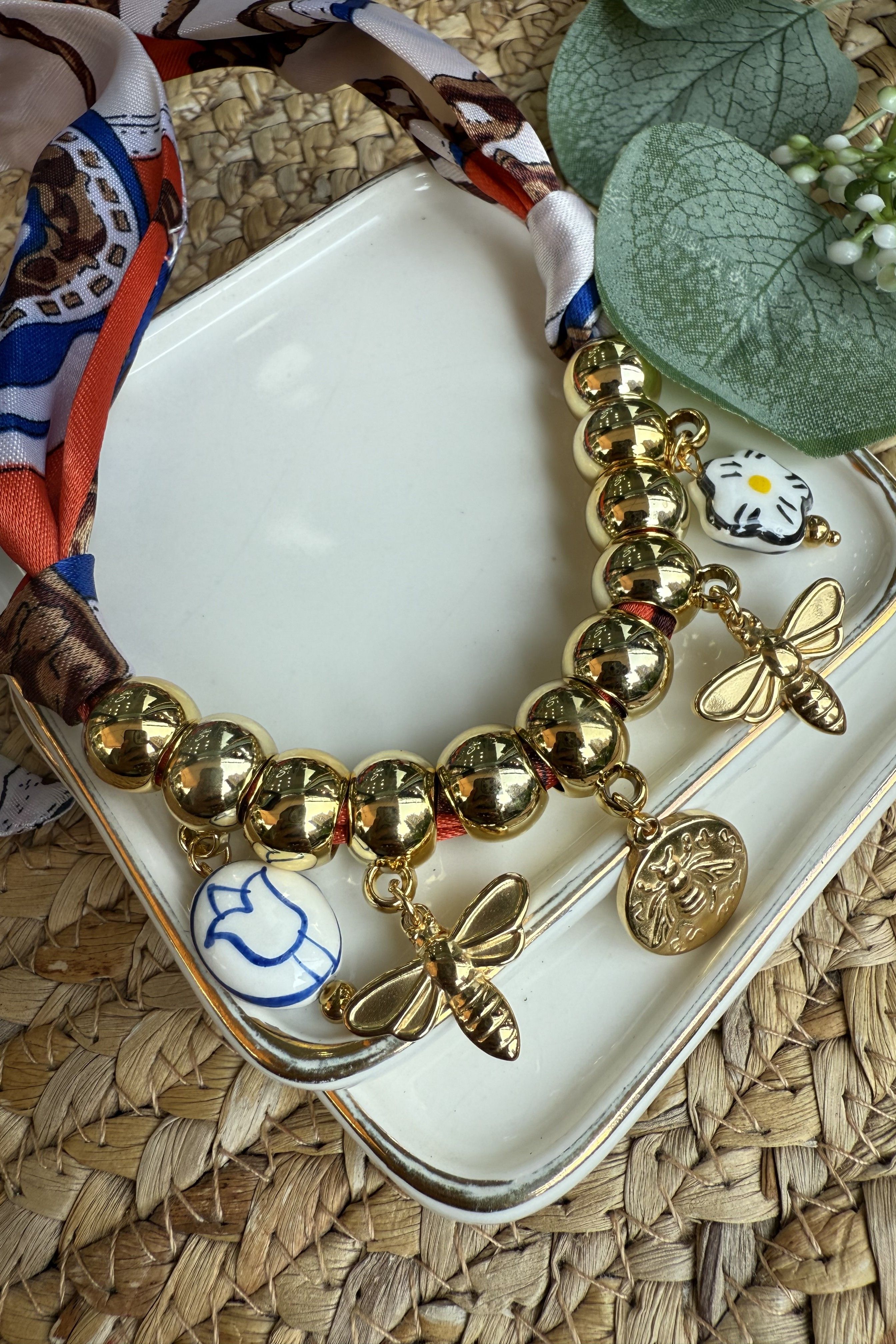 Desenli Fular Yusufçuk Charm Kolye 75cm