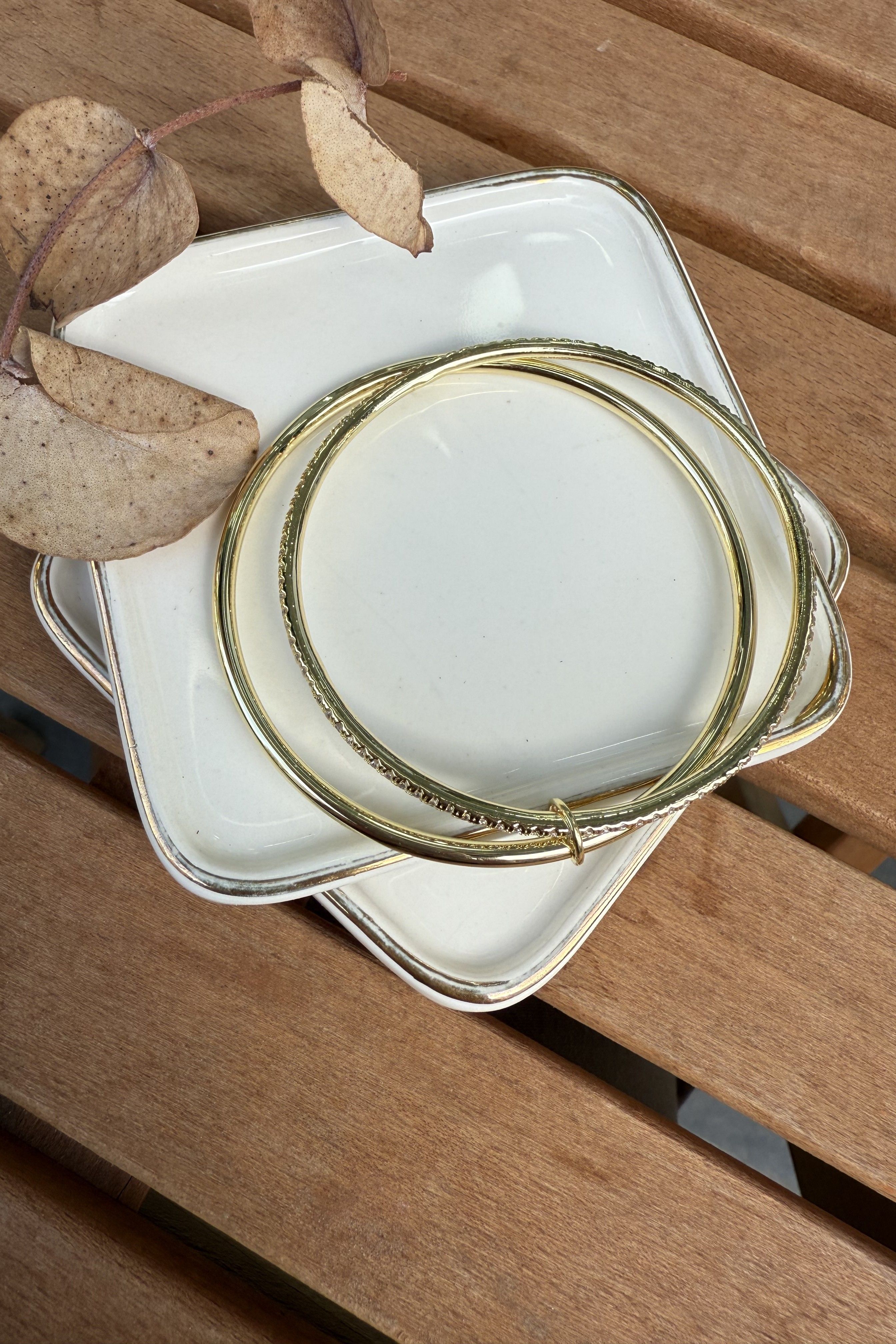 14K Altın Kaplama 2'li Spinelli Bilezikler 6.5cm