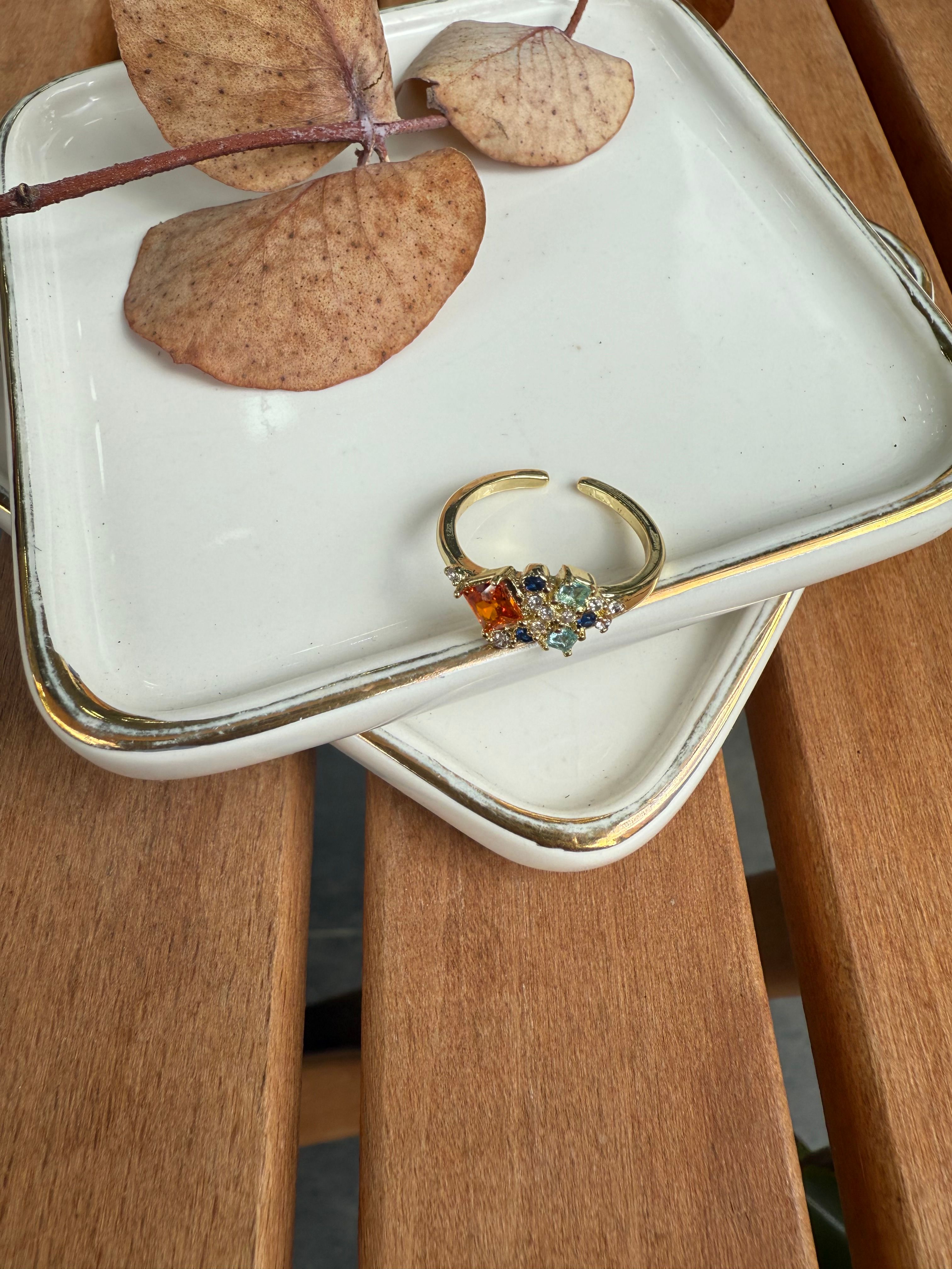 14K Altın Kaplama Yakut Taşlı Romantik Yüzük