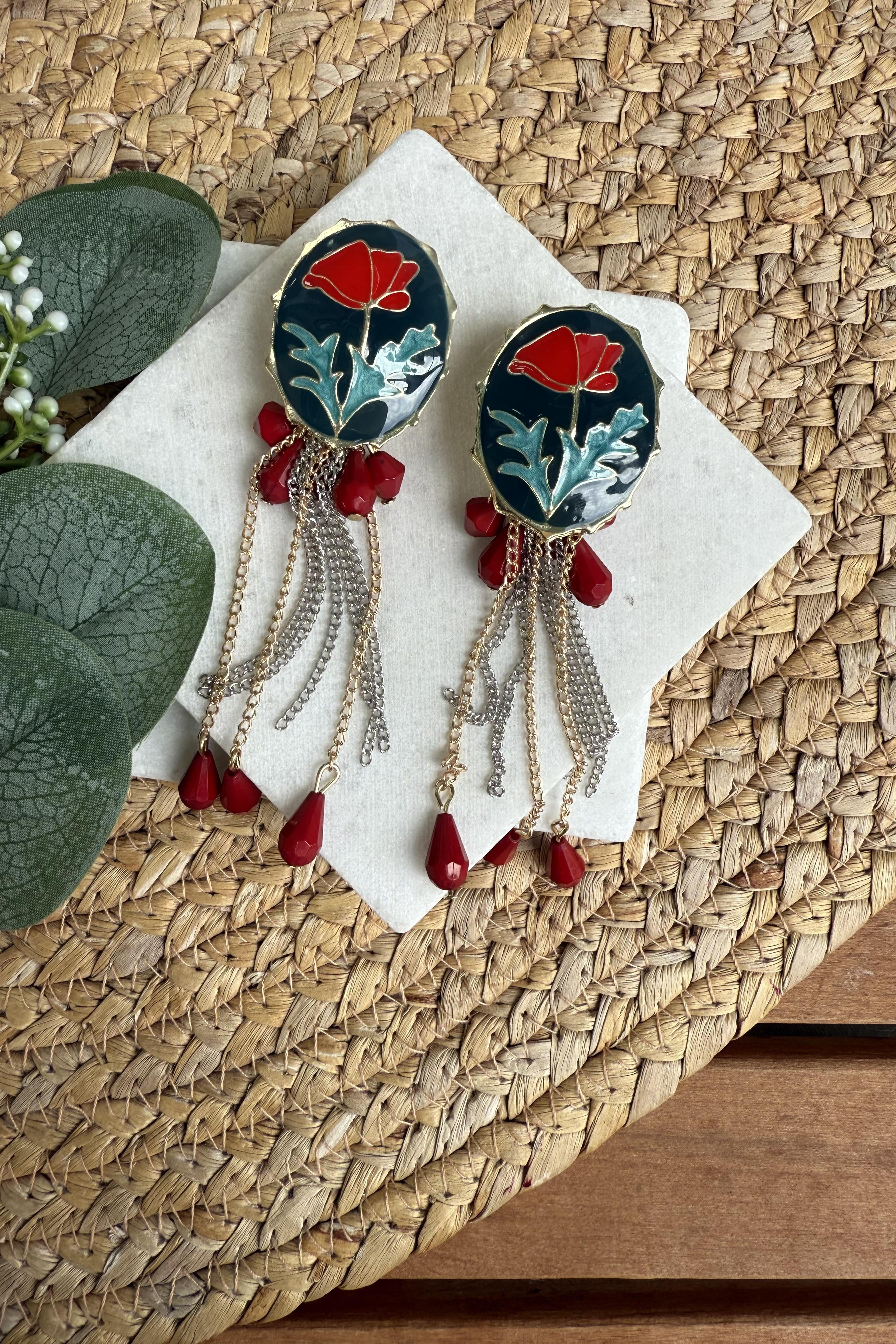 ZR Model Mineli Çiçek Vintage Küpe