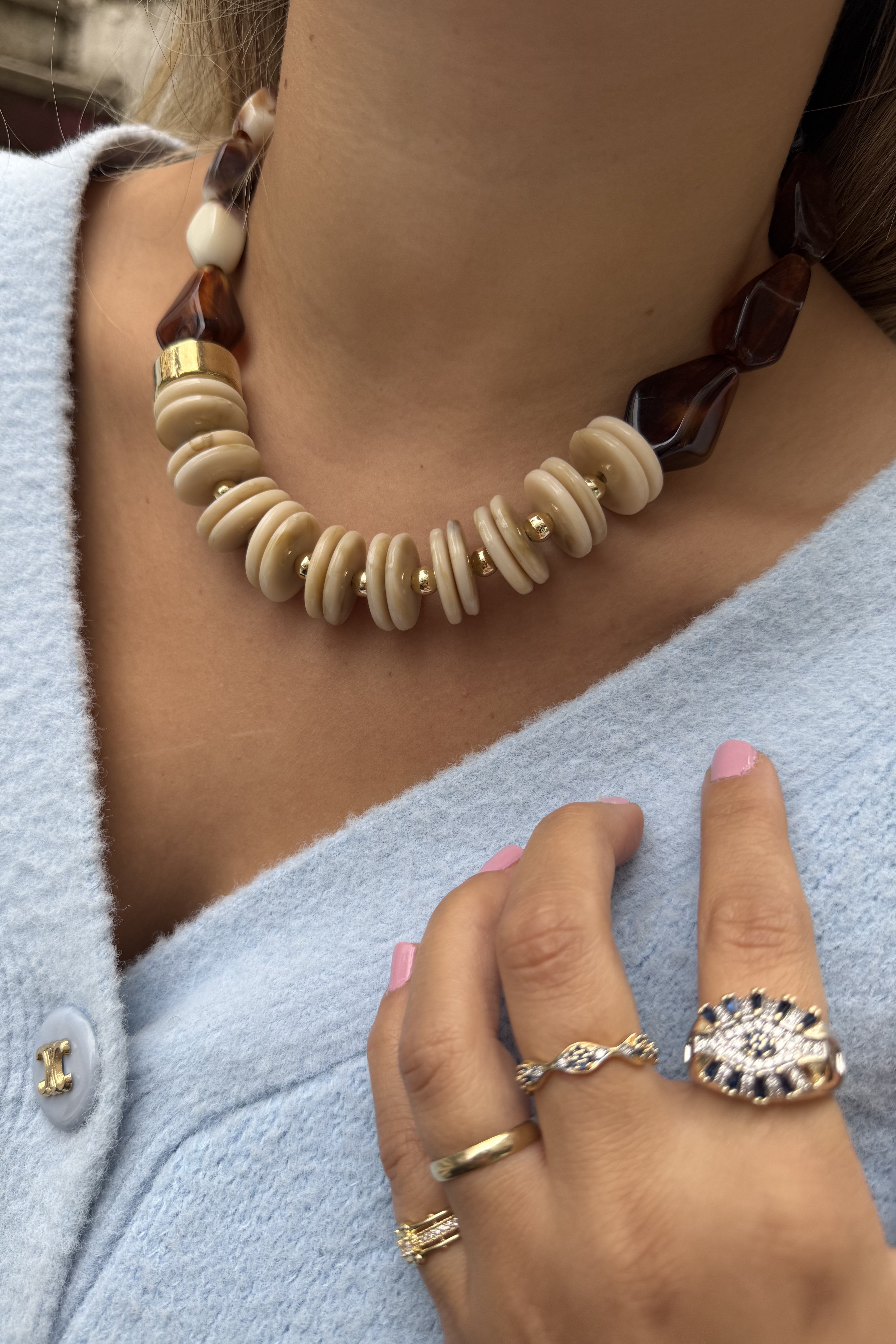 ZR Model Önü Silindir Kemikli Akrilik Kolye 45cm