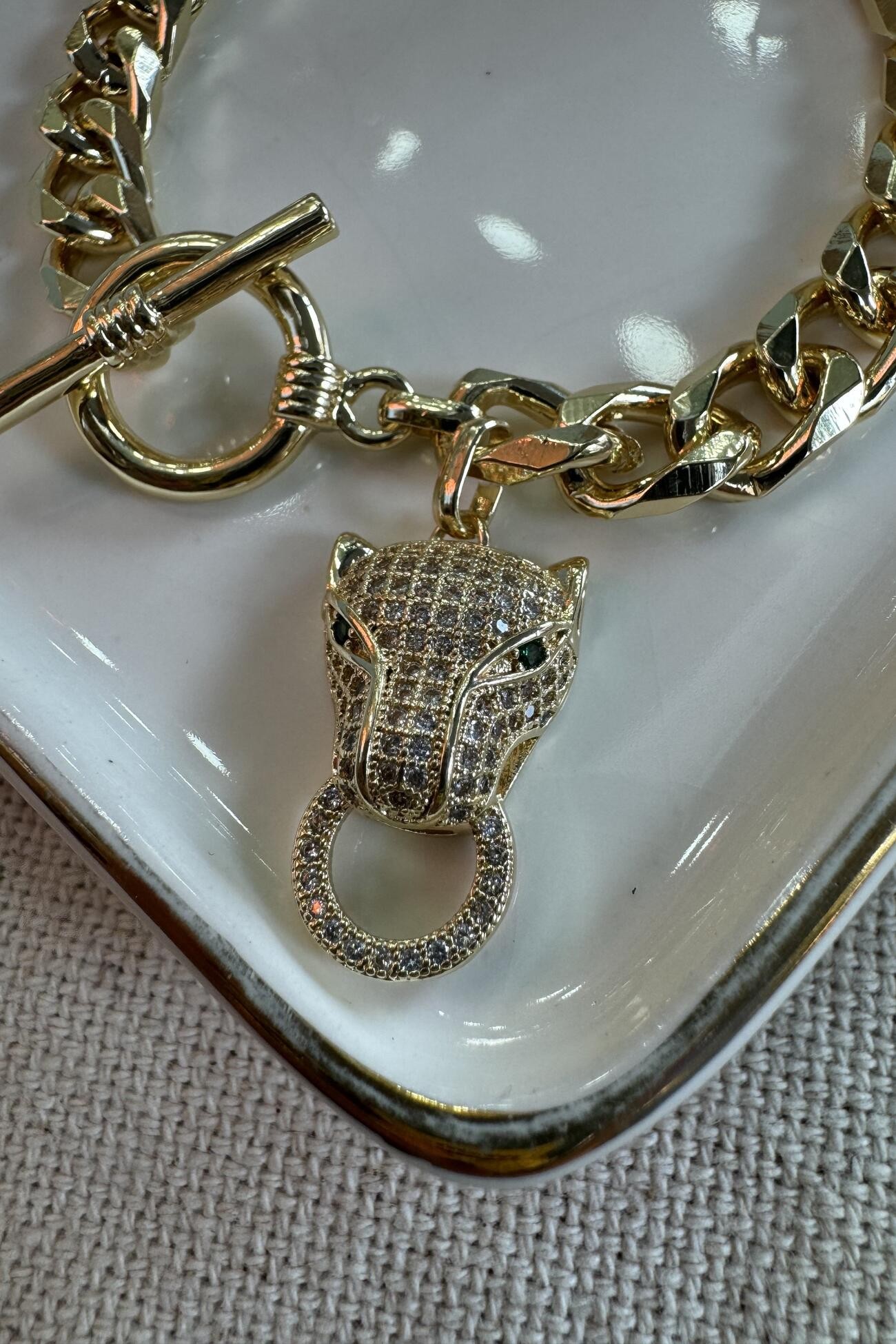 14K Altın Kaplama Sallantılı Kaplan Bileklik 18.5cm