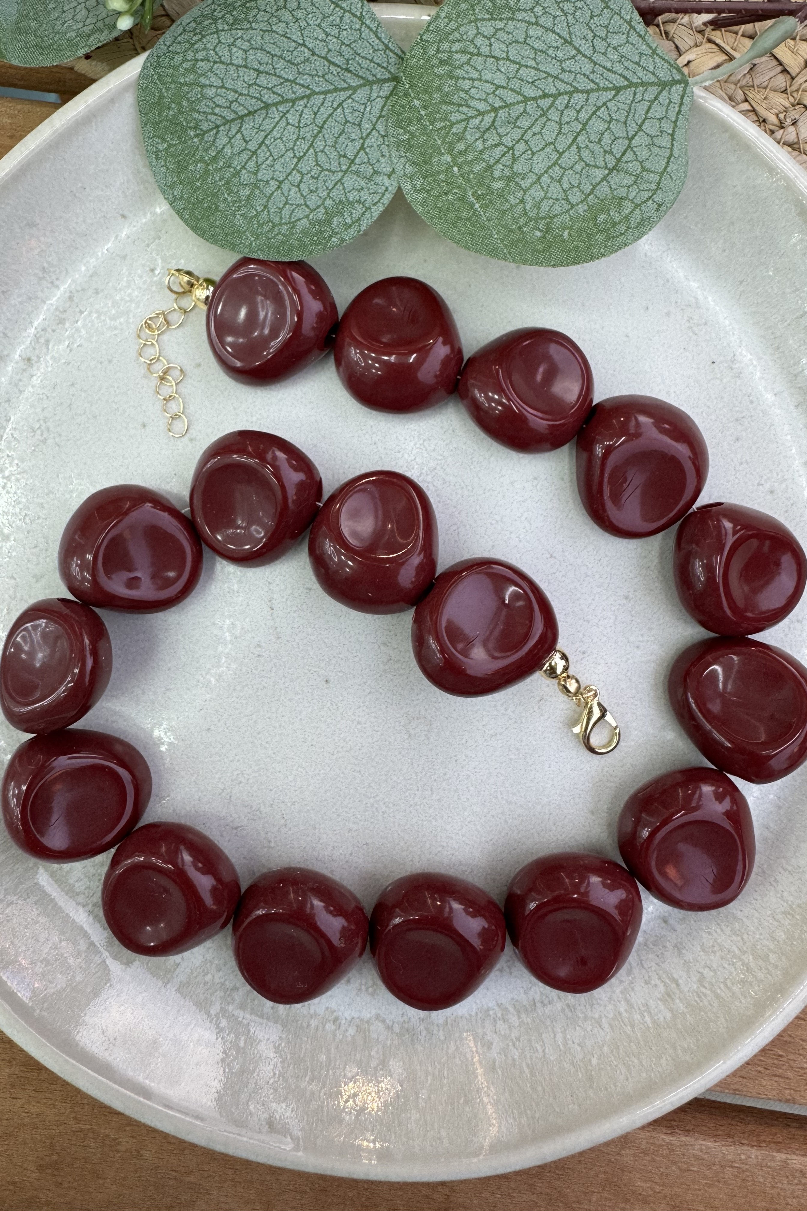 ZR Model İri Bordo Taşlı Kolye 45cm